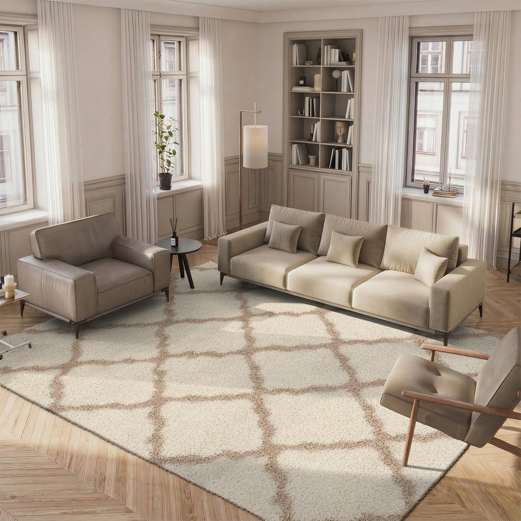 SAFAVIEH Dallas Shag Collection Accent Rug - 2'3" x 4', Beige & Ivory, Trellis Design, Non-Shedding & Easy Care, 1.5-inch Thick Ideal for High Traffic Areas in Entryway, Living Room, Bedroom (SGD257D)