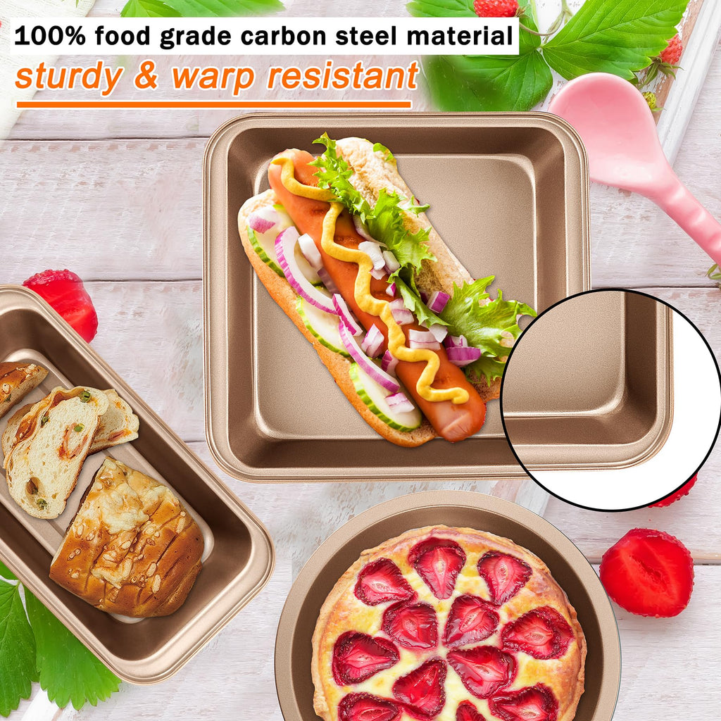 mobzio Kitchen 5-Piece Nonstick Bakeware Set - Round/Square Cake Pans, Muffin Pan, Loaf Pan, Roast Pan & Baking Sheets