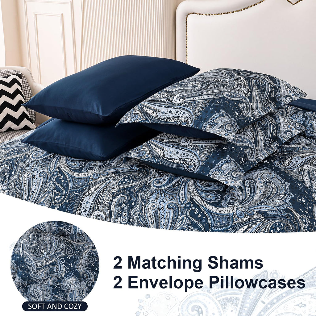 DJY Black Paisley Comforter Set Full Size 7 Piece Bed in a Bag Black and Grey Boho Paisley Pattern Comforter Set Soft Lightweight Microfiber Reversible Bedding Set for All Season