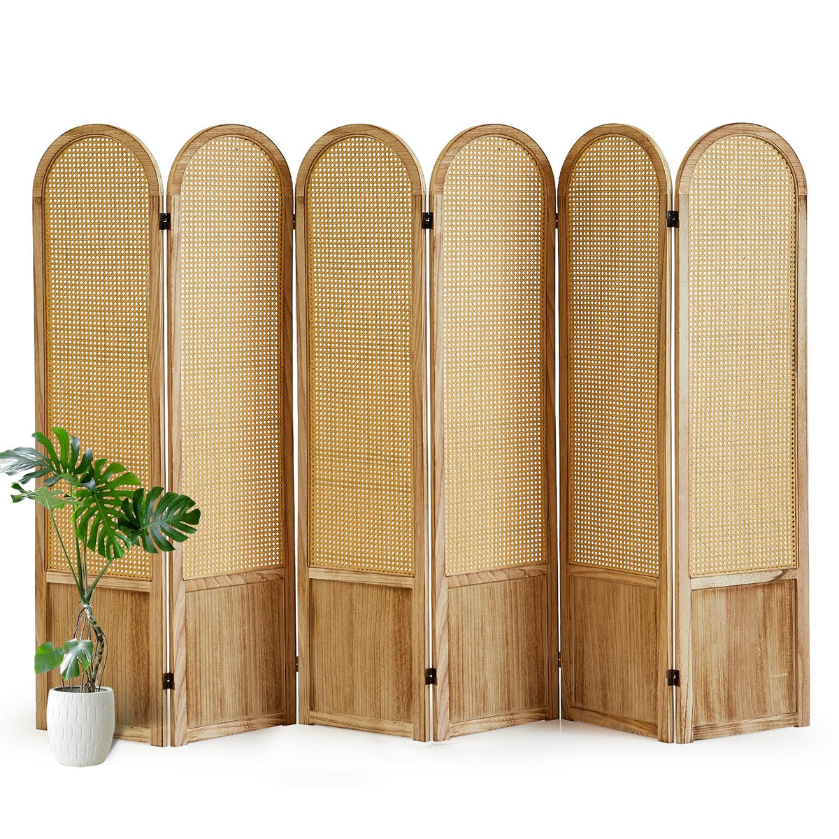 Hand-Woven Rattan Room Divider 3 Panels, 5.9 Ft Tall Wood Room Divider Panel, Partition Screen Divider Wall, Folding Privacy Screen, Wall Divider for Room Separation Home Office - Black