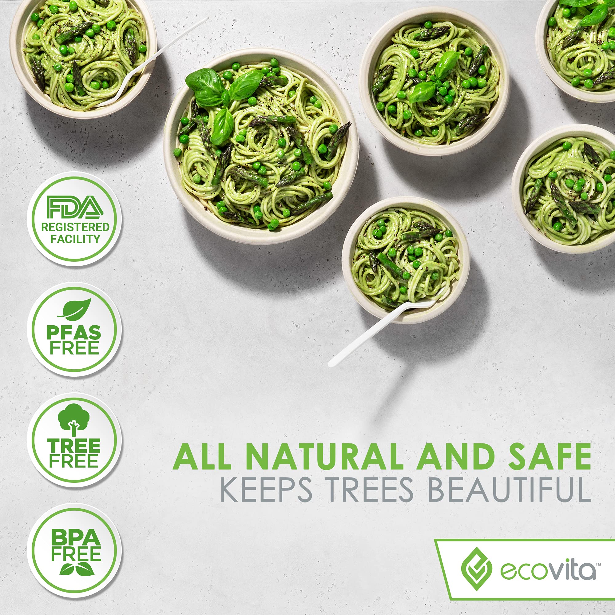 Ecovita 100% Compostable Paper Plates [7 in.] – 150 Disposable Plates Eco Friendly Sturdy Tree Free Liquid and Heat Resistant Alternative to Plastic or Paper Plates