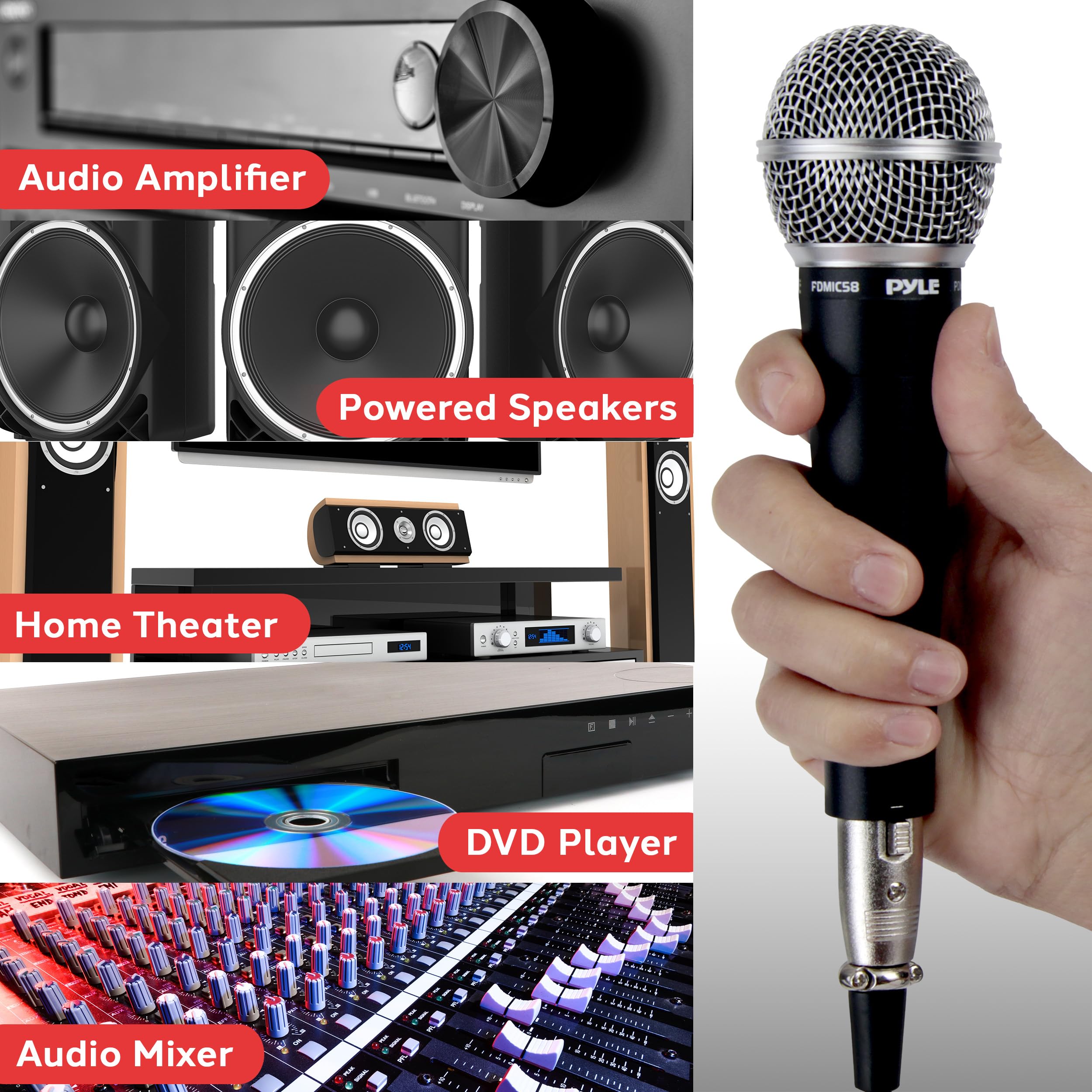 Pyle Microphone, Dynamic Cardioid, XLR Cable Included, Unidirectional, Rugged Construction, Built-in Pop Filter, Perfect for Stage & Studio, High Gain, Ultra-Wide Frequency Response, 15ft Cable