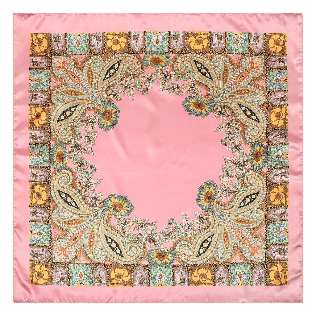 AWAYTR 35” Large Satin Square Head Scarf - 2Pcs Silk Like Floral Head Scarves Square Satin Hair Scarf Bandanas for Women