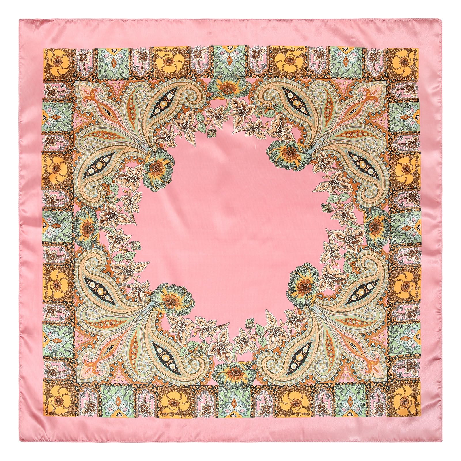 AWAYTR 35” Large Satin Square Head Scarf - 2Pcs Silk Like Floral Head Scarves Square Satin Hair Scarf Bandanas for Women
