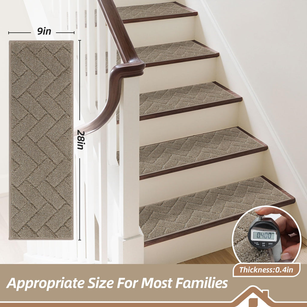BEQHAUSE Stair Treads for Wooden Steps 28inX9in, Non Slip Carpet Stair Treads Indoor Stair Runners Machine Washable, Soft Stair Rugs Mat Surface Polyester TPE Backing, 4pcs, Beige