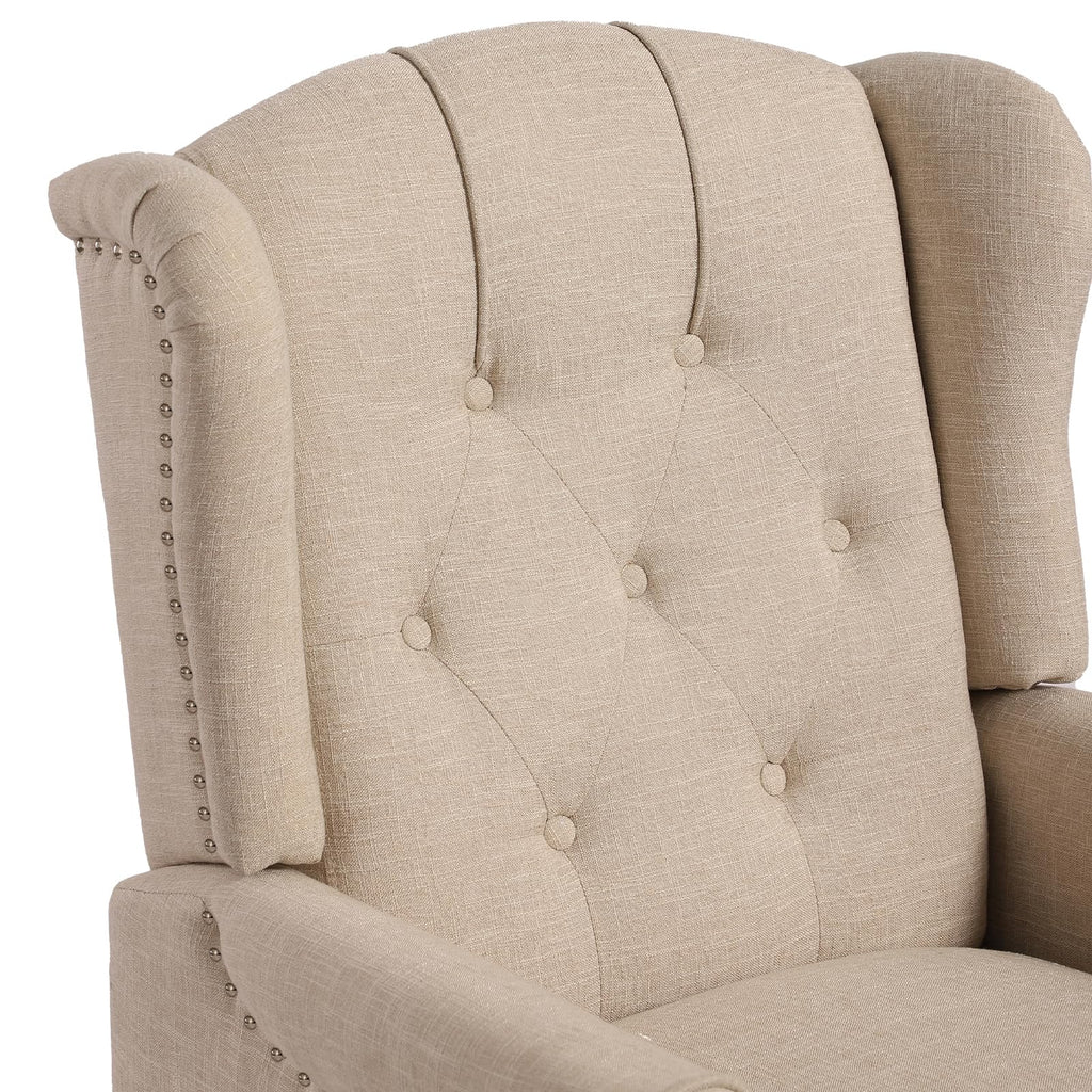 Wingback Chair with Massage and Heat, Tufted Fabric Pushback Recliner Chair, Wingback Recliner Chair with Remote Control, Padded Cushion, Wooden Legs, Small Recliners for Small Spaces