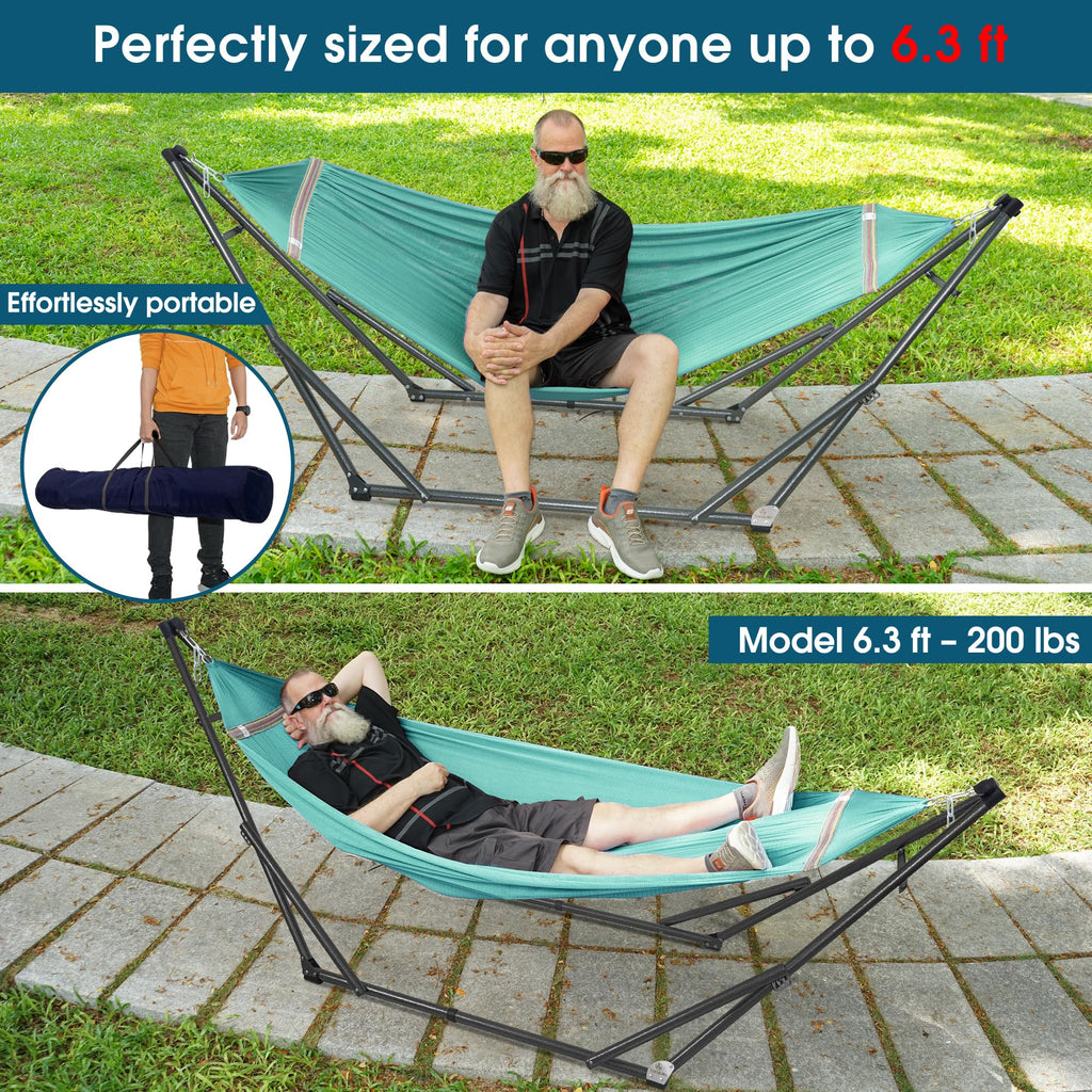 Tranquillo Unity Adjustable Hammock Stand, Hammocks Stands for The Garden, 800 lbs Capacity Steel Double Hammock Stand for 2 Persons, Premium Pre-Assembled Stand (Steel, Aegean)