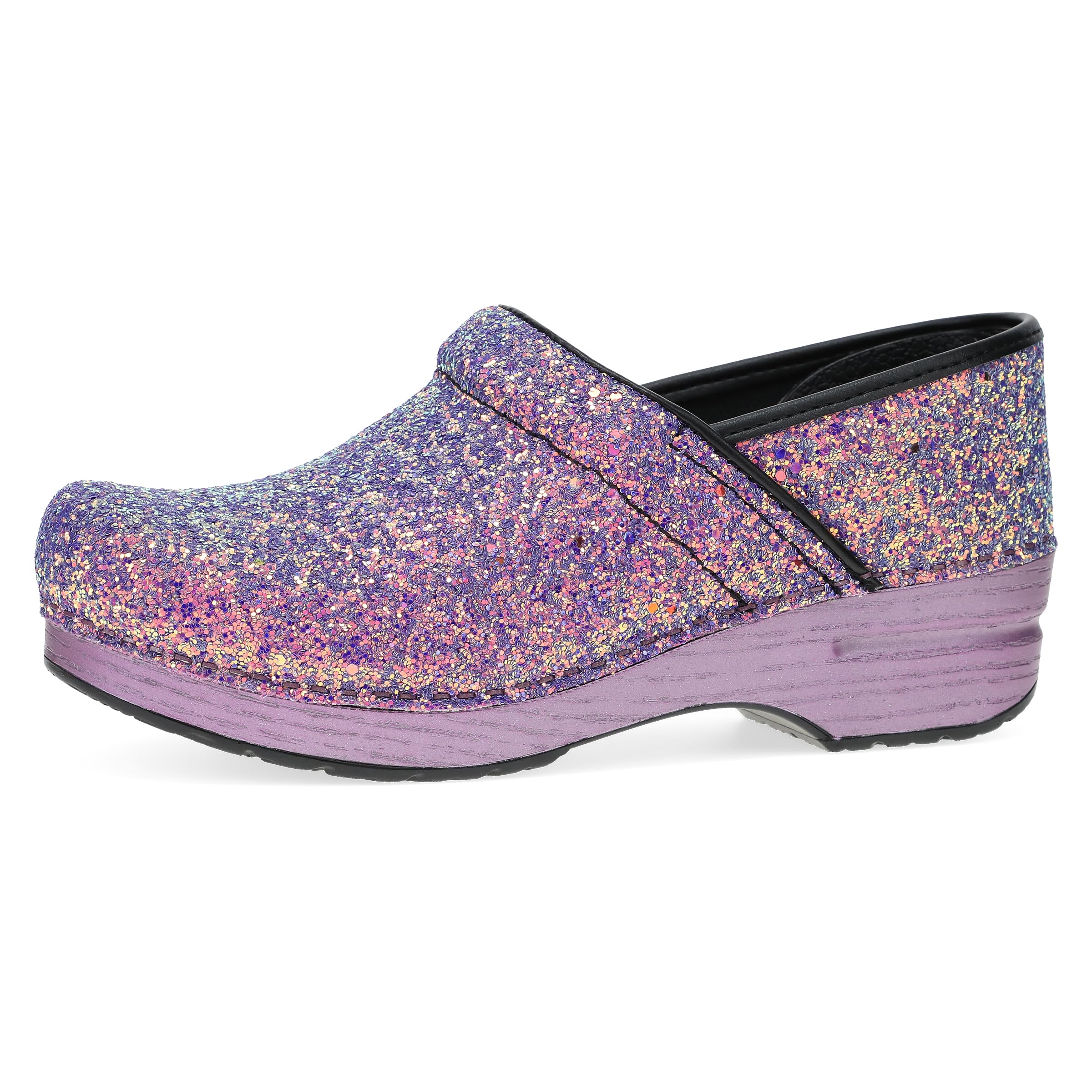 Dansko Professional Glitter Slip-On Clogs for Women – Rocker Sole and Arch Support for Comfort – Shiny and Stylish Glitter Uppers