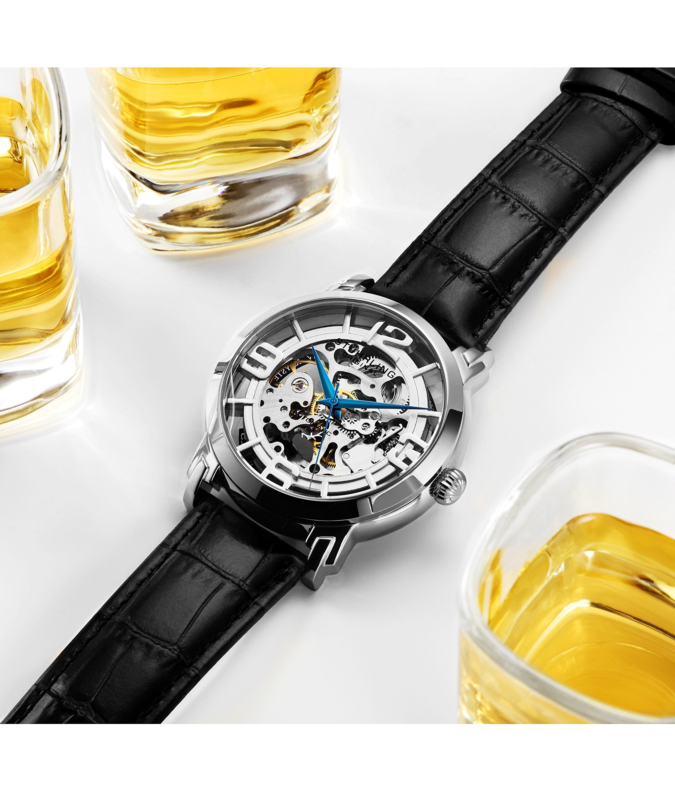 Stührling Original Men’s Skeleton Automatic Watch – Winchester 44 Elite, Stainless Steel Case, Mechanical Movement, Leather Strap