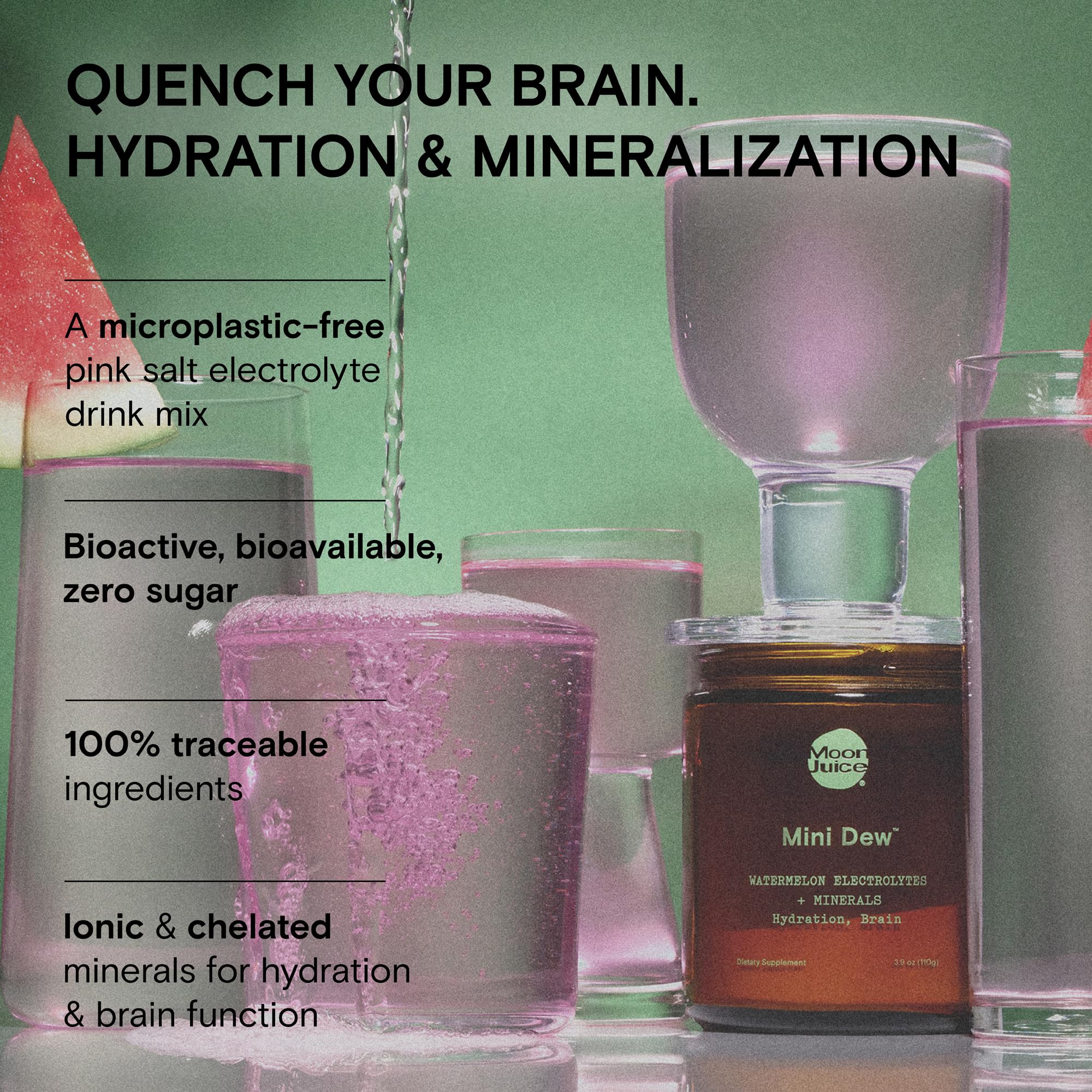 Moon Juice Mini Dew Electrolytes Powder - Sugar Free Minerals & Electrolyte Hydration Powder for Instant Hydration & Brain Support - Magnesium, Calcium, Potassium, Pink Salt, Pomelo, 30 Servings