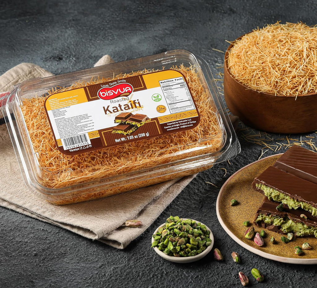 BISVUA Premium Dessert Topping Roasted Kataifi Pastry 200g (7.1 oz) – Golden Toasted Shredded Phyllo Dough for Dubai Chocolate Filling, Pistachio Cream Recipes, Kunafa Dough & Crunchy