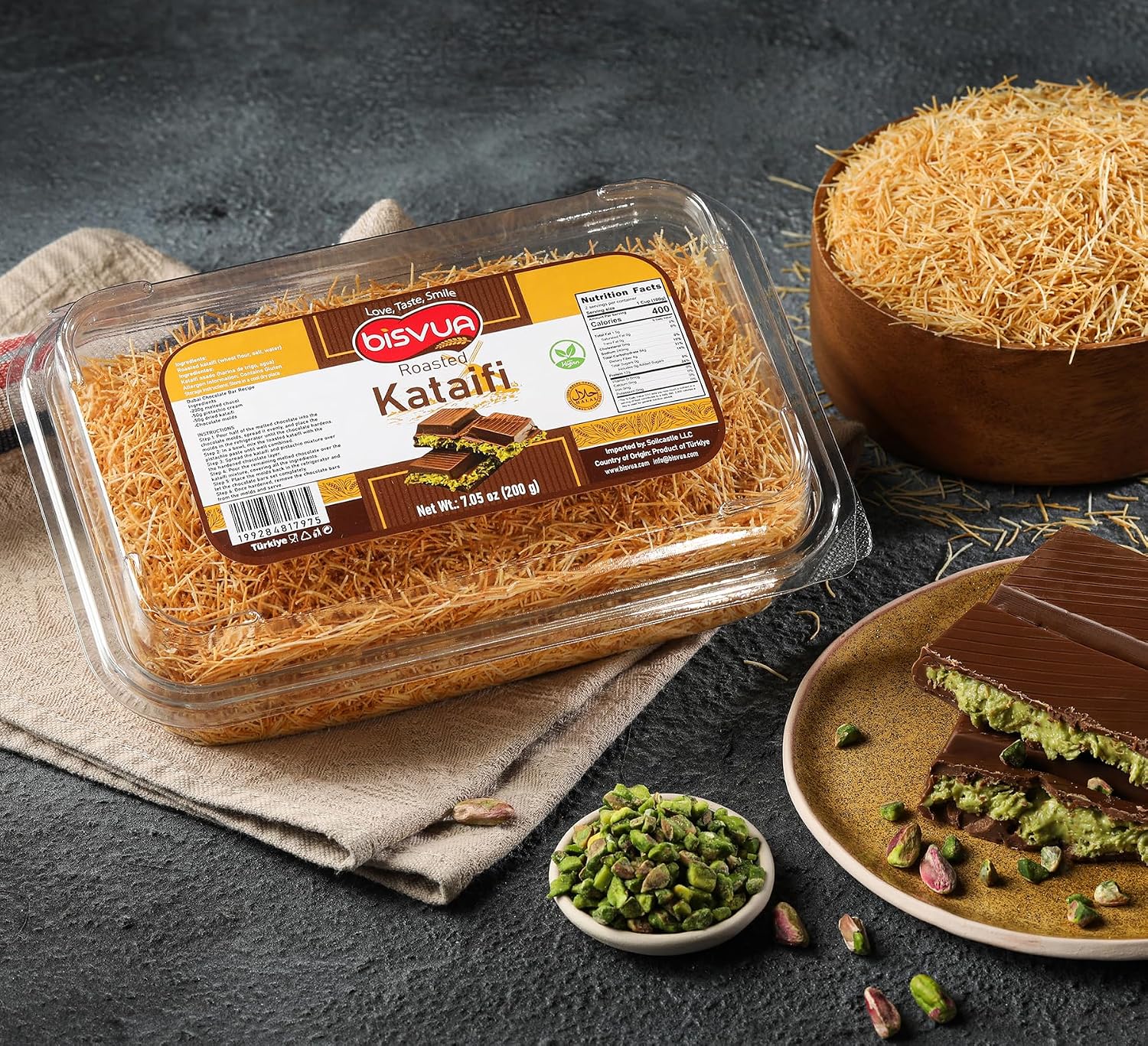 BISVUA Premium Dessert Topping Roasted Kataifi Pastry 200g (7.1 oz) – Golden Toasted Shredded Phyllo Dough for Dubai Chocolate Filling, Pistachio Cream Recipes, Kunafa Dough & Crunchy