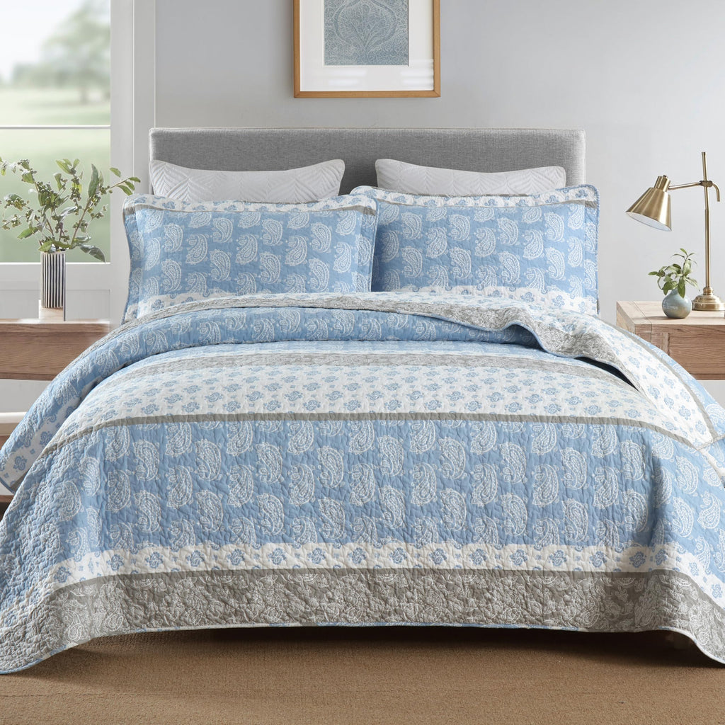 Yellow Quilts Queen Size, Paisley Comforter Set Queen Cotton Bed, Yellow Grey White Comforter, Striped Bedding Queen Size, Lightweight Luxury Bedspread,3 Piece