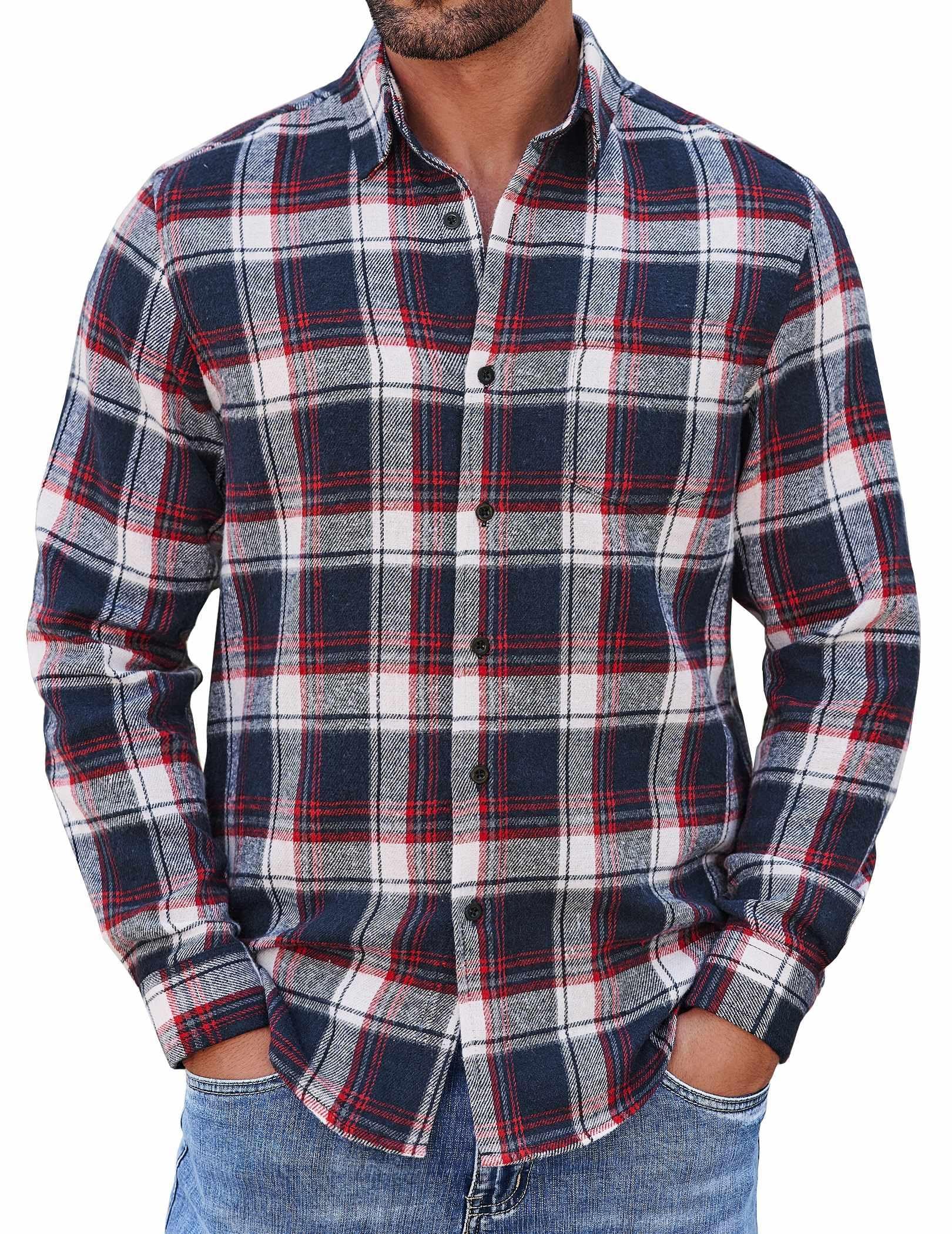 COOFANDY Mens Flannel Shirts Long Sleeve Button Down Shirt with Pocket Casual Shirts Work Shirts for Men
