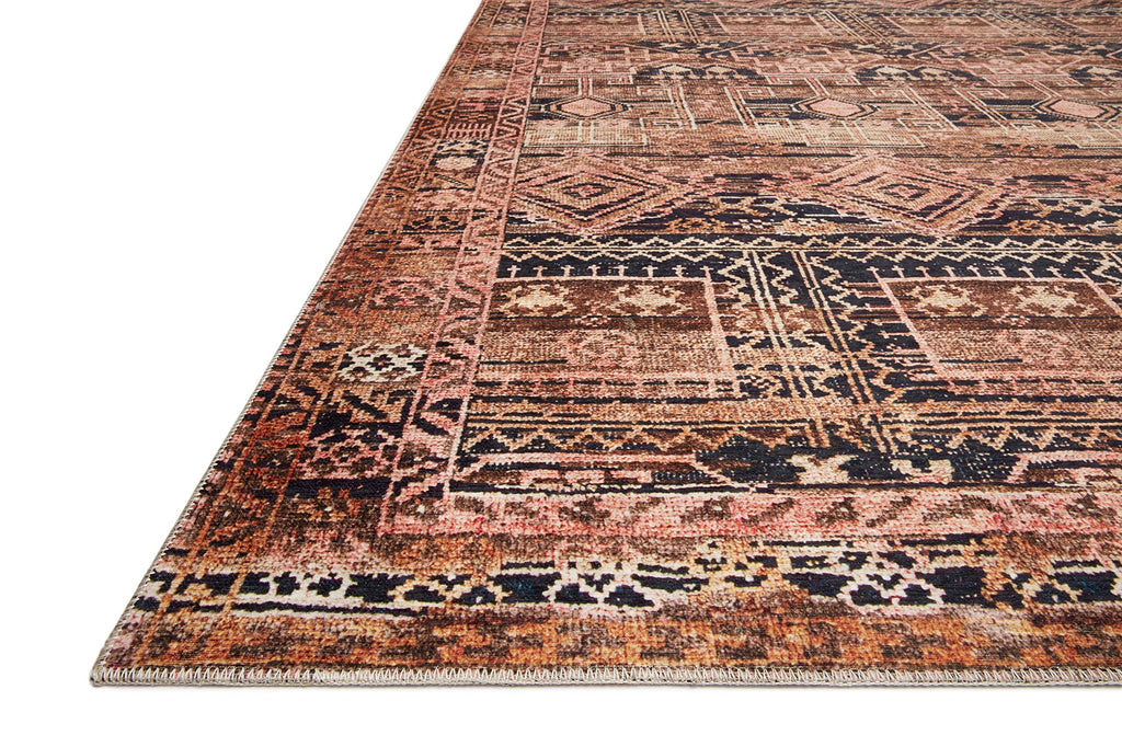 Loloi Layla Collection LAY-07 Blue/Tangerine 2'-3" x 3'-9" .13" Thick Accent Rug, Soft, Durable, Vintage Inspired, Distressed, Low Pile, Non-Shedding, Easy Clean, Printed, Living Room Rug