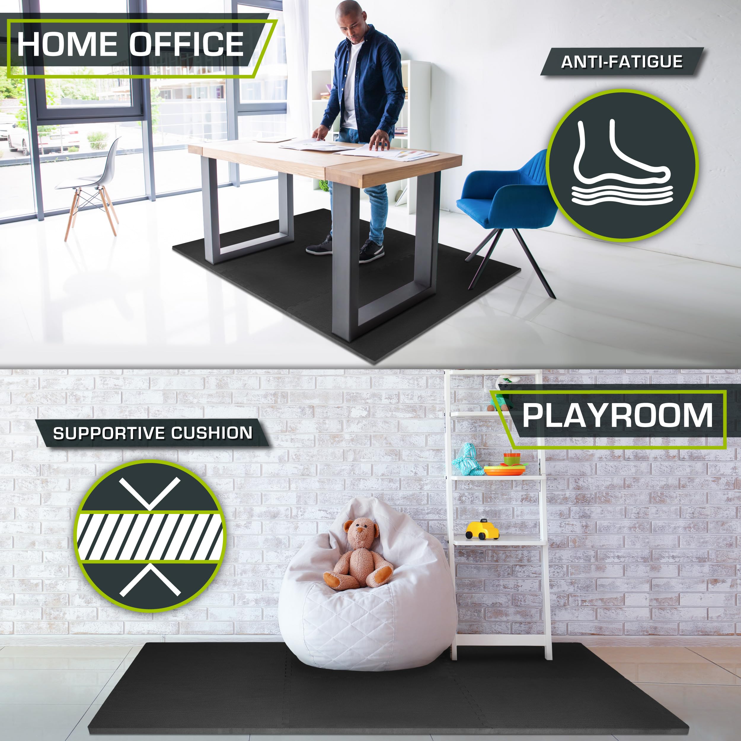 ProsourceFit Weaved Pattern Extra Thick Exercise Puzzle Mat 1-inch, EVA Foam Interlocking Tiles for Protective, Cushioned Flooring for Home and Gym Equipment; Black, 72 SQ FT, 18 Tiles