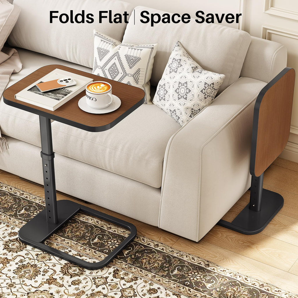 Kitstorack TV Tray Table, Adjustable Height & Rounded Metal Corners, Snack Table for Couch, Sofa, Bed, Chair, Living Room, C Shaped End Side Table for Eating, Dinner or Laptop, Small Spaces, Black