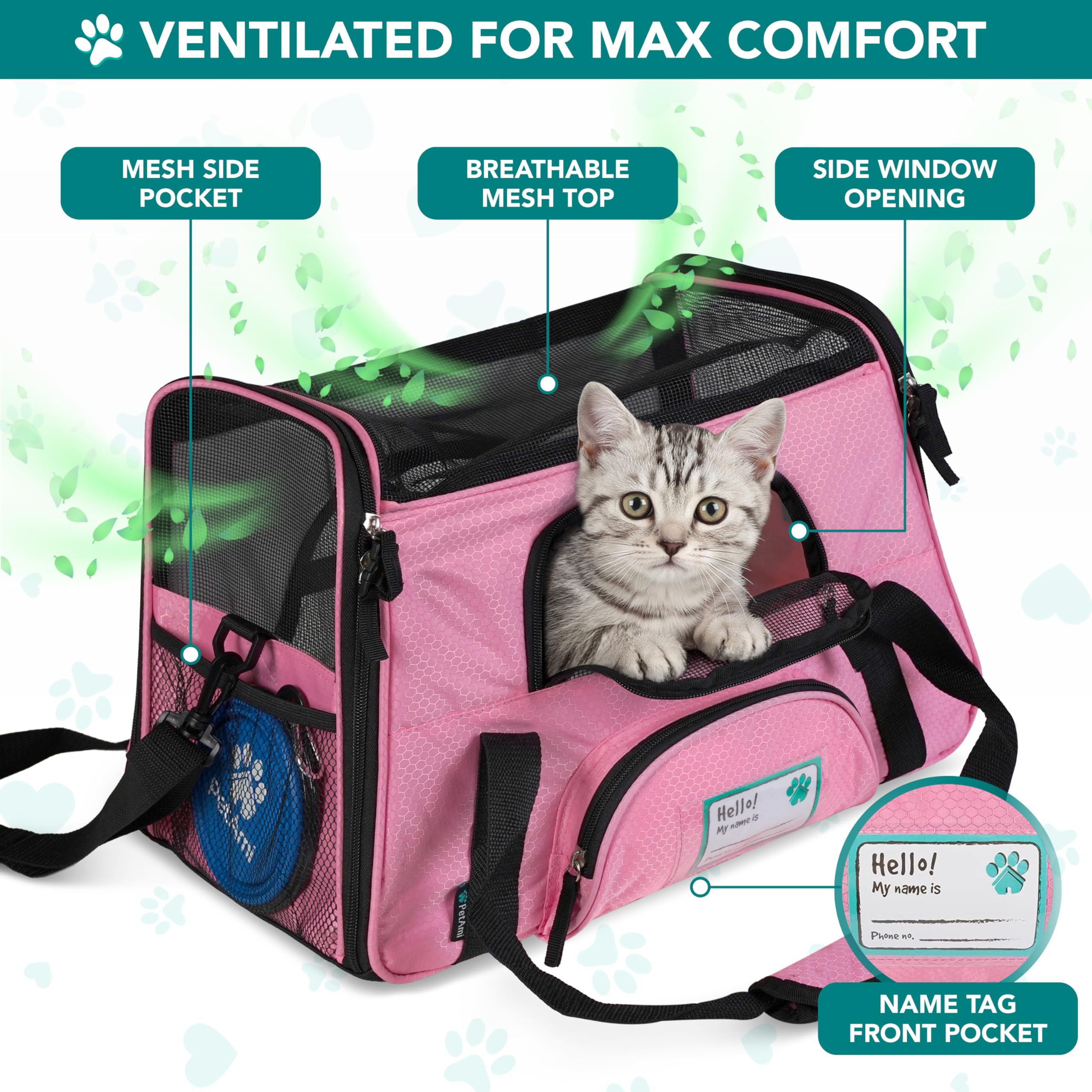 PetAmi Airline Approved Pet Carrier for Cats & Small Dogs, Soft Sided TSA Travel Carrier Bag with Sherpa Bed, Breathable Mesh Ventilation, Collapsible Bowl, Fits Under Seat, Up to 18 lbs, Small Black