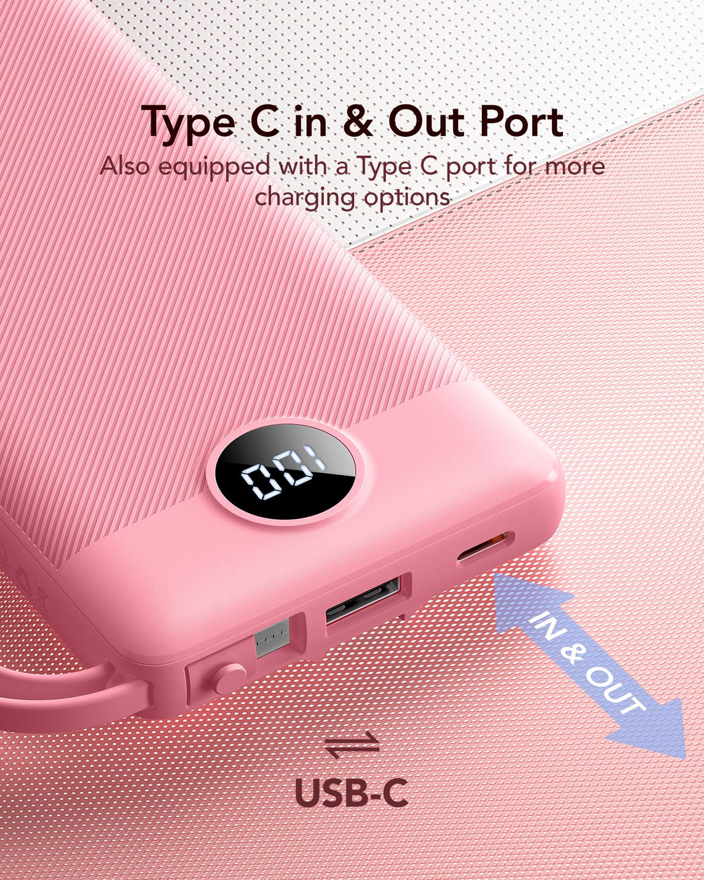 VRURC Portable Charger Power Bank, USB C Battery Pack 10000mAh, Flight-Safe Travel Essentials, 5 Outputs 2 Inputs Slim Phone Charging Bank Built-in Cables for Multi Devices-Lavender(1 Pack)
