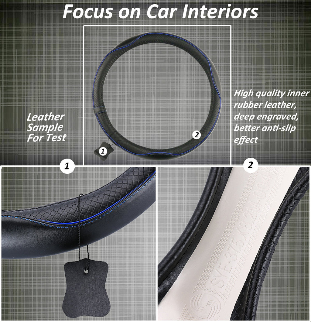 Car Steering Wheel Cover, Anti-Slip, Safety, Soft, Breathable, Heavy Duty, Thick, Full Surround, Sports Style (Black)