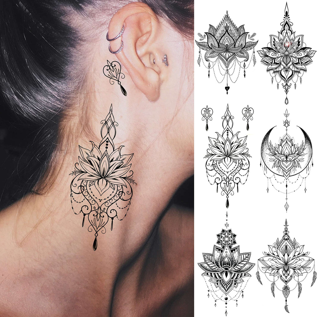 EGMBGM 52 Sheets Tiny Small Temporary Tattoos For Kids Boys Girls, Tribal Animals Butterfly Anchor Compass Tattoo Stickers For Men Women, 3D Cute Flower Fake Face Tatoo Kits Sets For Neck Arm Hands