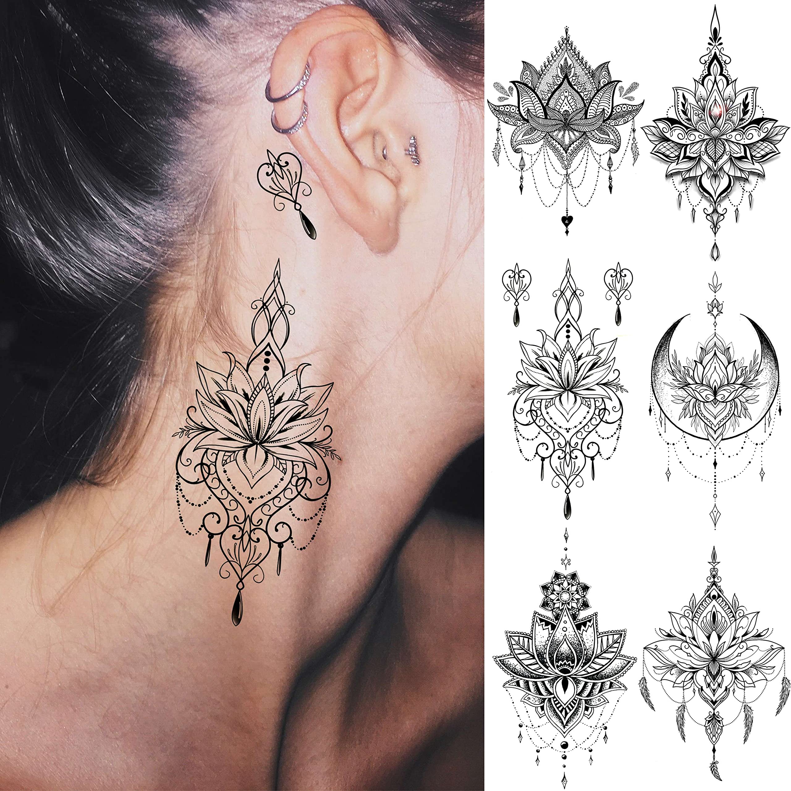 EGMBGM 52 Sheets Tiny Small Temporary Tattoos For Kids Boys Girls, Tribal Animals Butterfly Anchor Compass Tattoo Stickers For Men Women, 3D Cute Flower Fake Face Tatoo Kits Sets For Neck Arm Hands