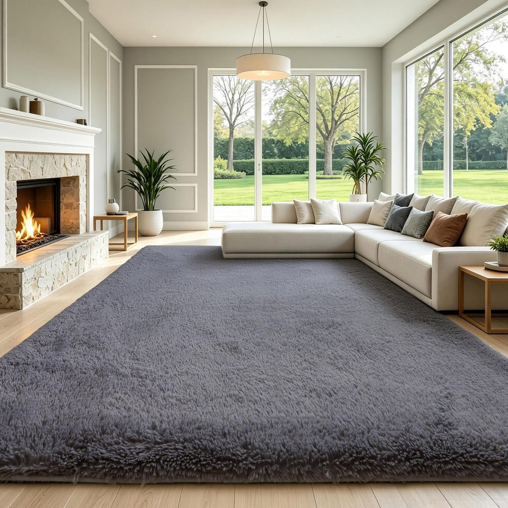 KICHOWUA Thick Area Rug Black Fluffy Shag 3x5 for Bedroom, Ultra Soft Thickened Plush Washable Carpet, Non-Slip Cozy Shaggy Fuzzy Rug for Living Room Nursery Dorm Playroom Kids Baby Room