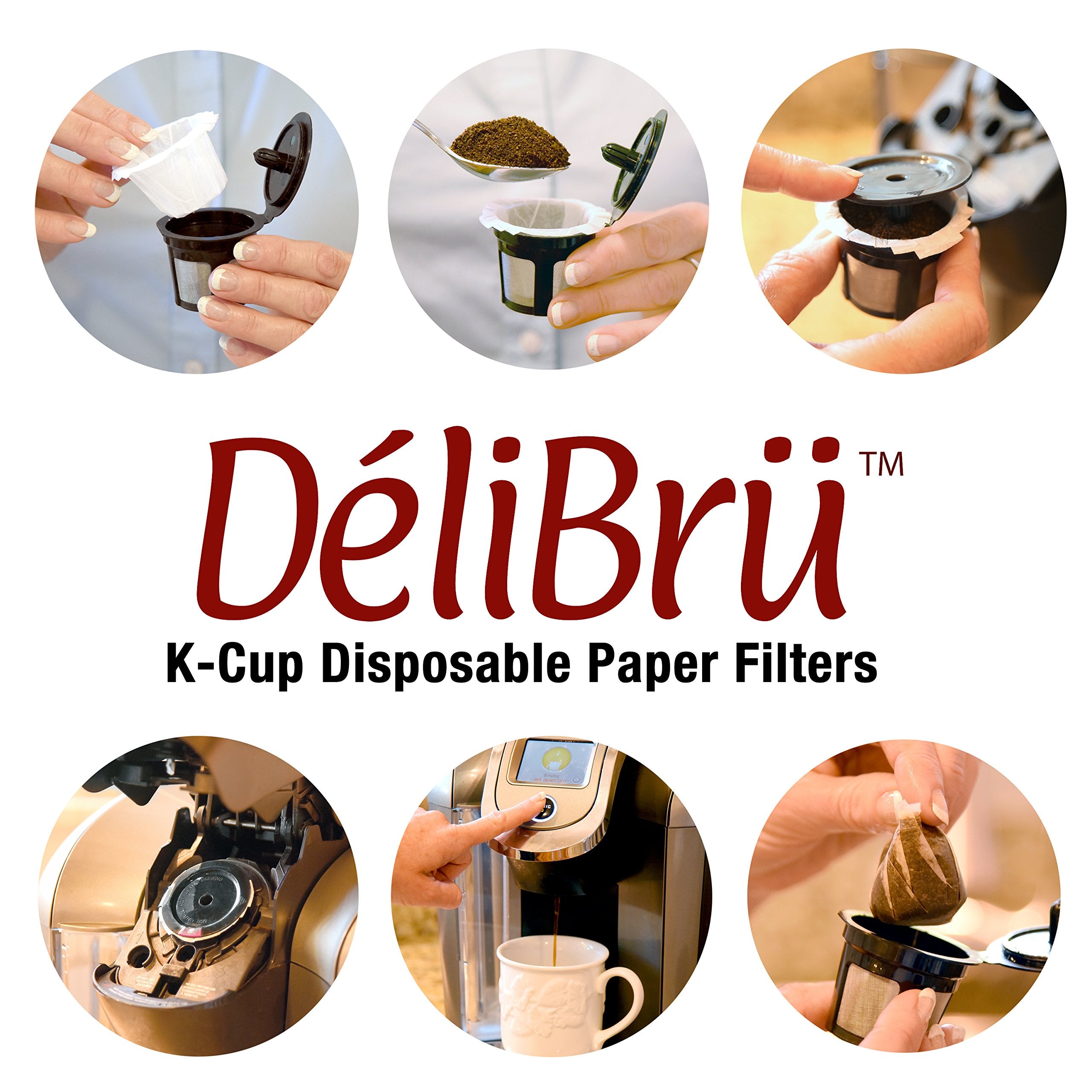 Delibru K Cup Disposable Paper Filters 100 Pack Fits With All Reusable Coffee Pods - Compostable and Disposable Coffee Filters for Keurig Single Cup