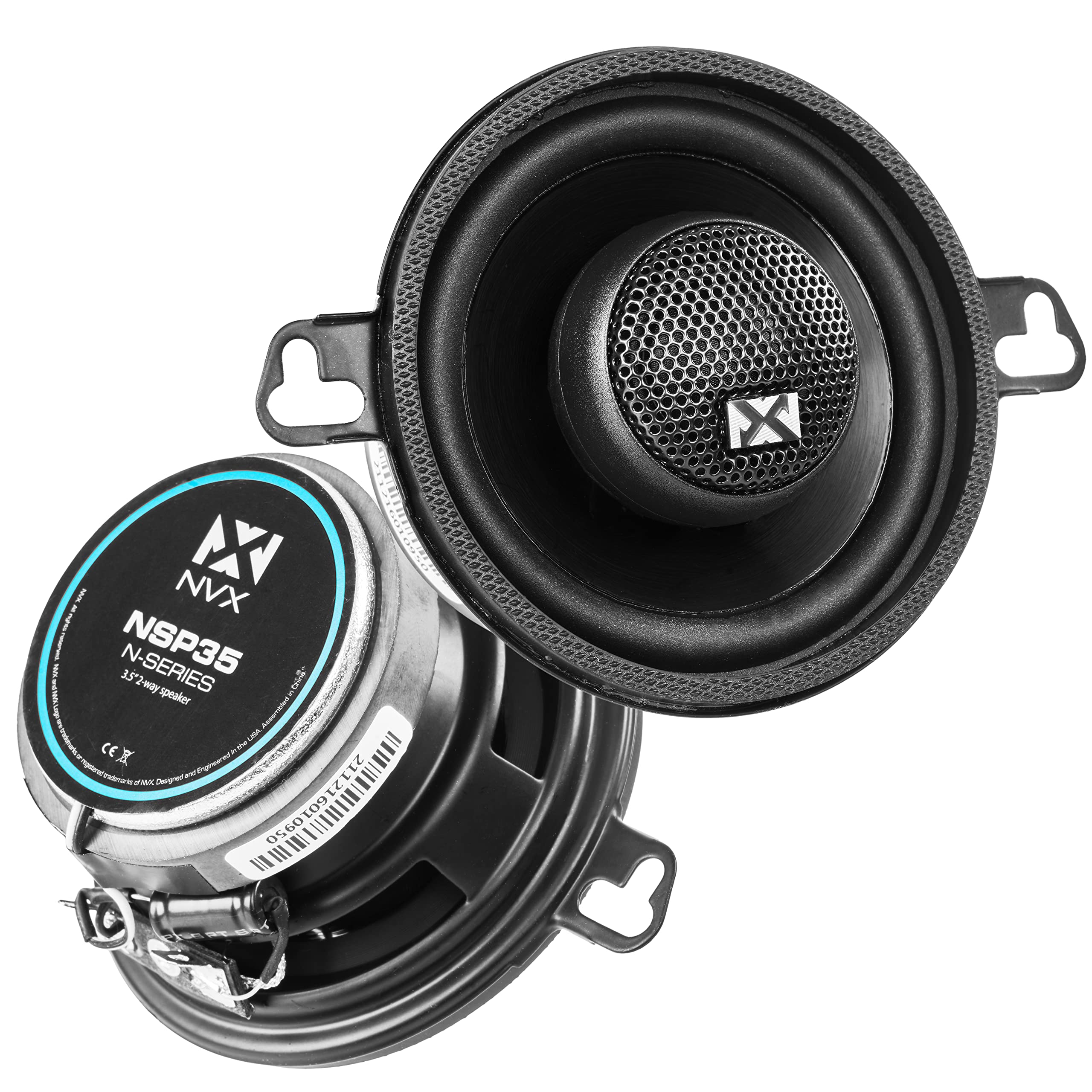 NVX NSP35 3.5" Car Speakers, 200W Max, 70W RMS, 2-Way Coaxial w/Silk Dome Tweeters & Built-in X-Overs, Easy to Install in Cars/Trucks/Doors (Pair)