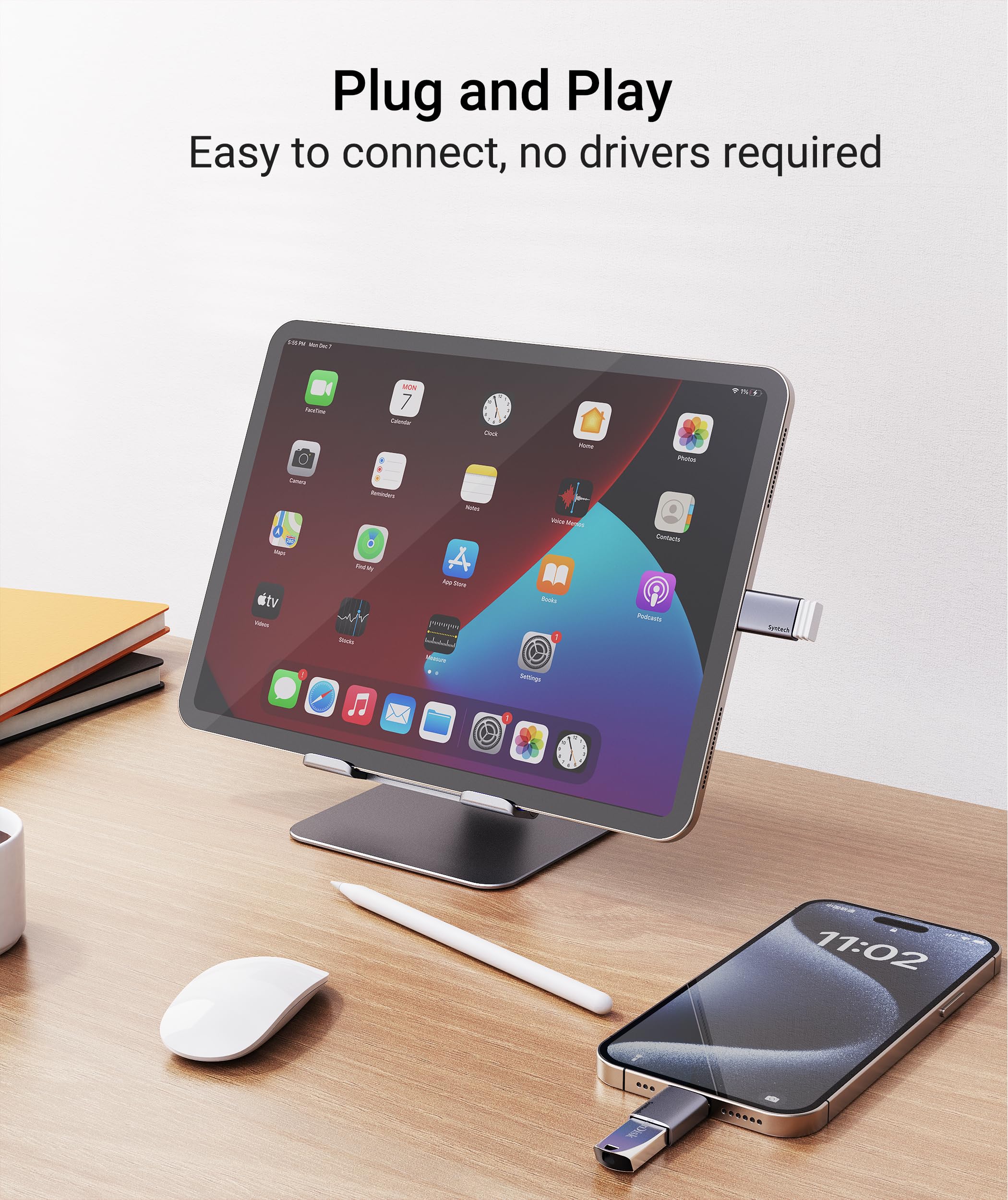 Syntech USB C to USB Adapter (2 Pack), 10Gbps USB3.2 Gen 2 Fit Side by Side, Type C Male to A 3.2 Female Adapter Compatible with iPhone 17e 17 Pro Max/iPad/iMac/MacBook Pro & Thunderbolt 5/4 Devices