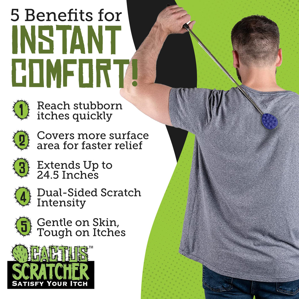 Cactus Scratcher Extendable Big Stick Back Scratcher - Extends 29" Long Double Sided Retractable Scratching Tool for Hand, Neck, Head, and Body - Universal Gift for Family, Pets, and Friends, Glow