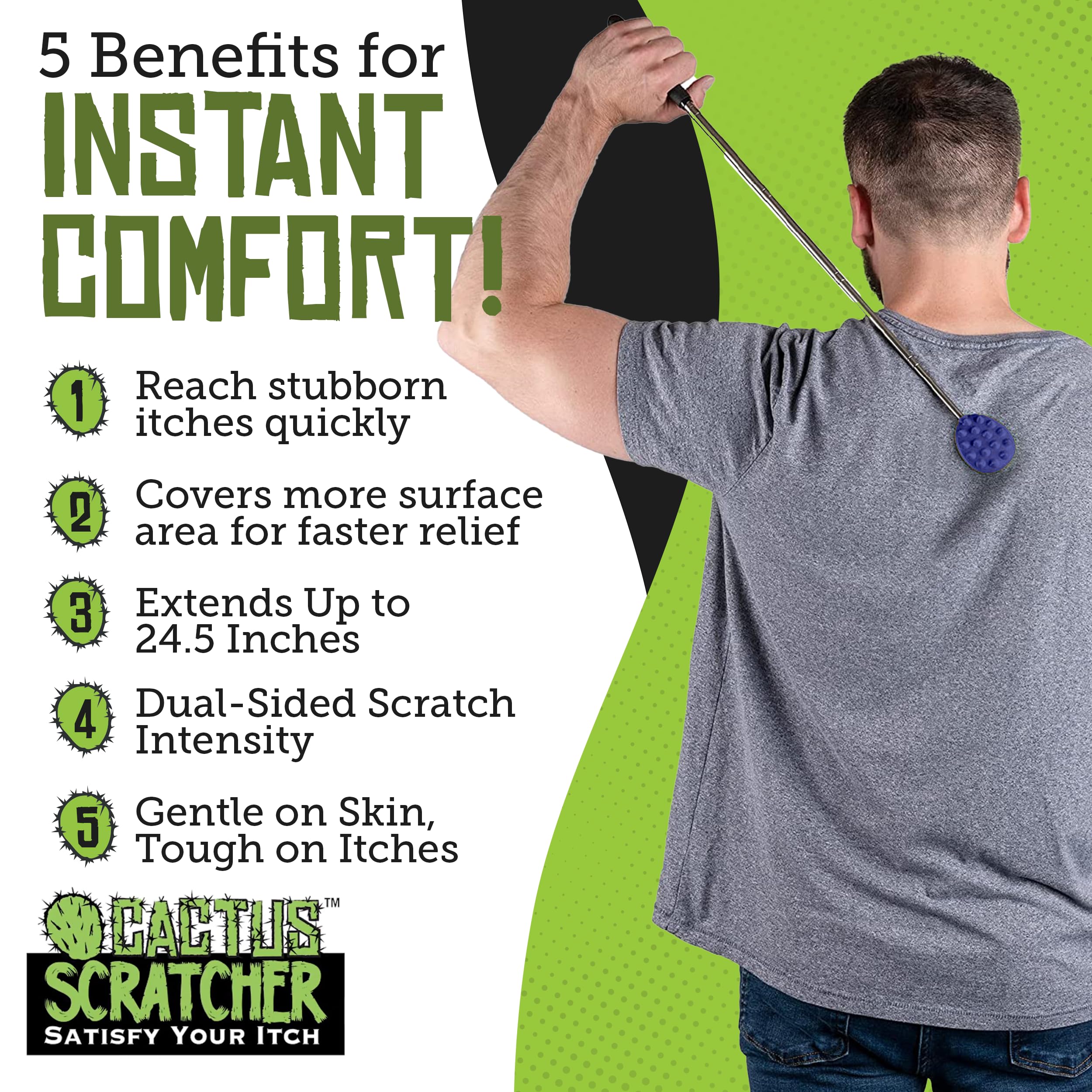 Cactus Scratcher Extendable Big Stick Back Scratcher - Extends 29" Long Double Sided Retractable Scratching Tool for Hand, Neck, Head, and Body - Universal Gift for Family, Pets, and Friends, Glow