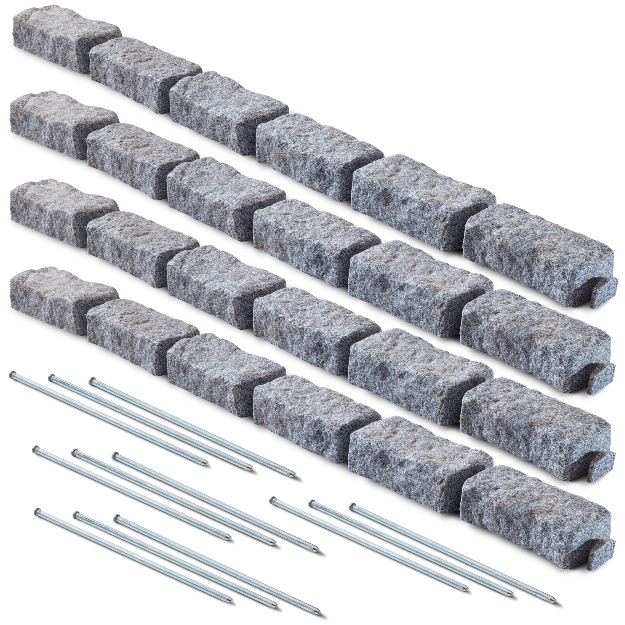 Beuta Landscape Edging | Garden Edging Border | Faux Stone Bricks for Lawn edging, Flower beds, Pathways & Yard Edging– 1 Pack | Each Section Has 6 Bricks 48"L x 4"W x 2.25"H | 3 Spikes |Cobblestone