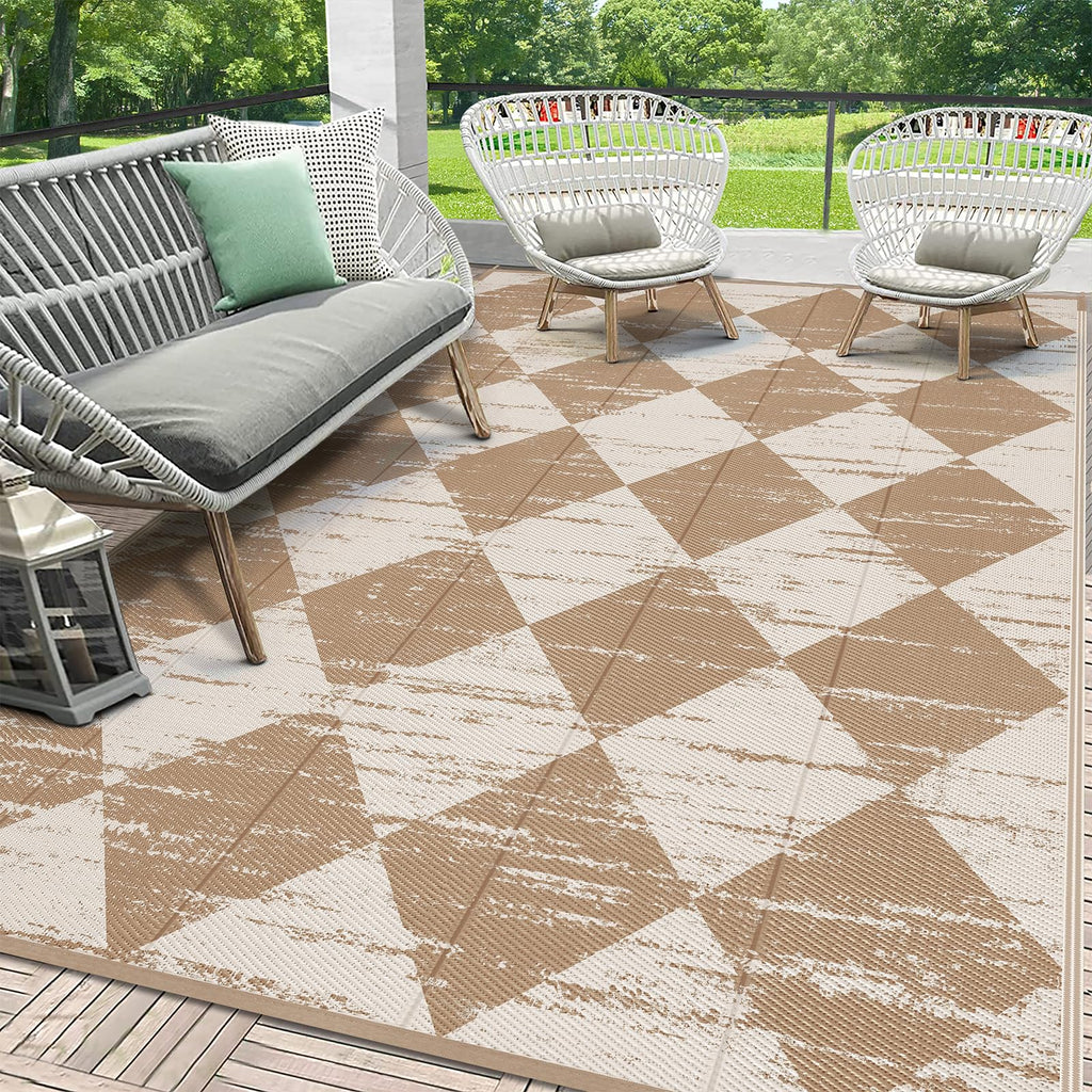 HEBE Checkered Outdoor Rug Waterproof 5x8, Reversible Plastic Straw Rug RV Camping Rug, Indoor Outdoor Patio Mat Clearance, Outside Carpet for Porch,Deck,Camper,Balcony,Backyard,Picnic