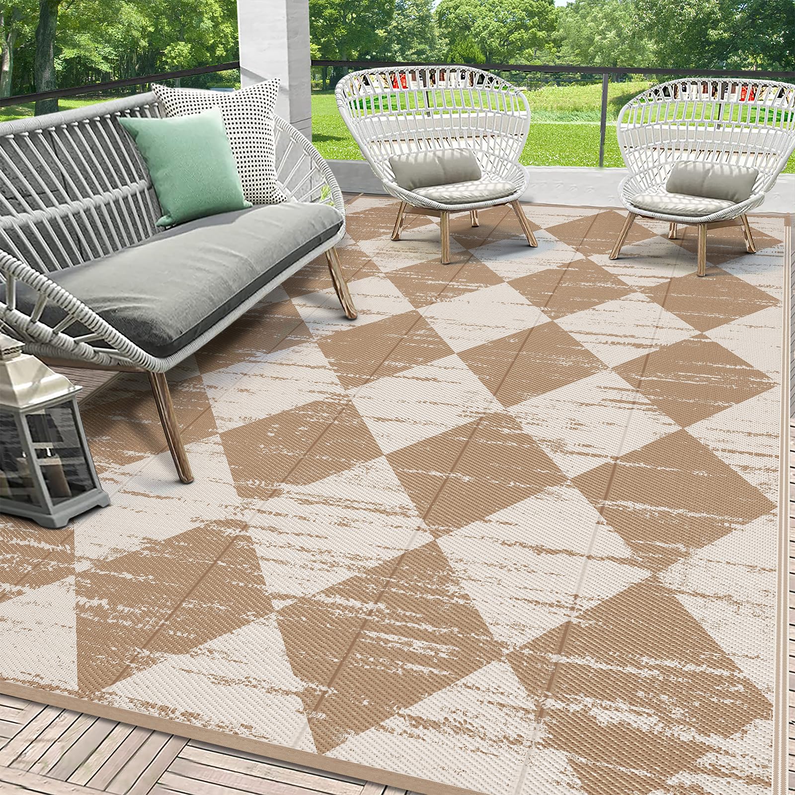 HEBE Checkered Outdoor Rug Waterproof 5x8, Reversible Plastic Straw Rug RV Camping Rug, Indoor Outdoor Patio Mat Clearance, Outside Carpet for Porch,Deck,Camper,Balcony,Backyard,Picnic
