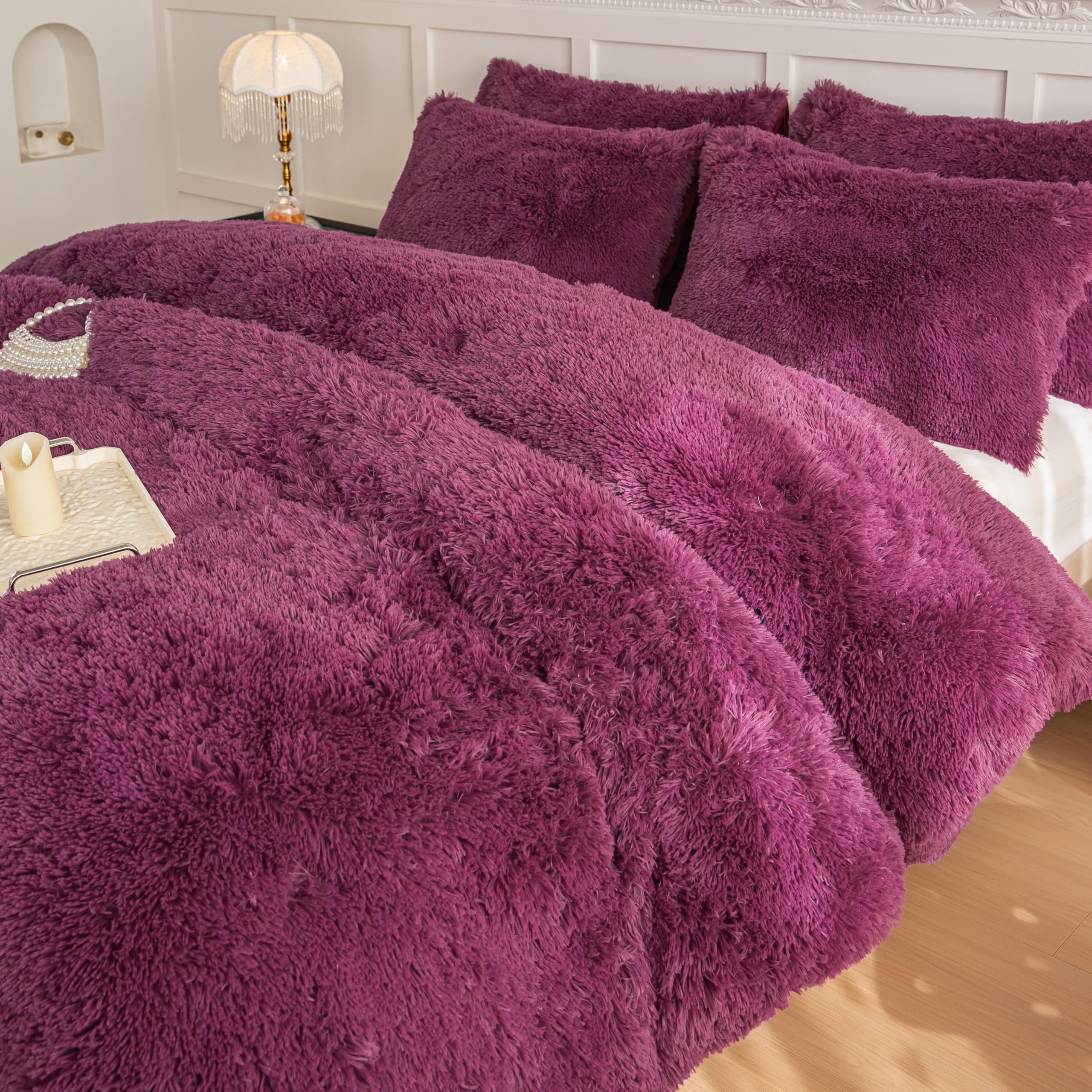 Faux Fur Kids Girls Purple Rainbow Comforter Sets Twin/Full - 3PC Bed Set Warm Comfortable Soft Plush Flannel Velvet Fluffy Fuzzy Bedding（Comforter x 1 Pillowcases x 2）