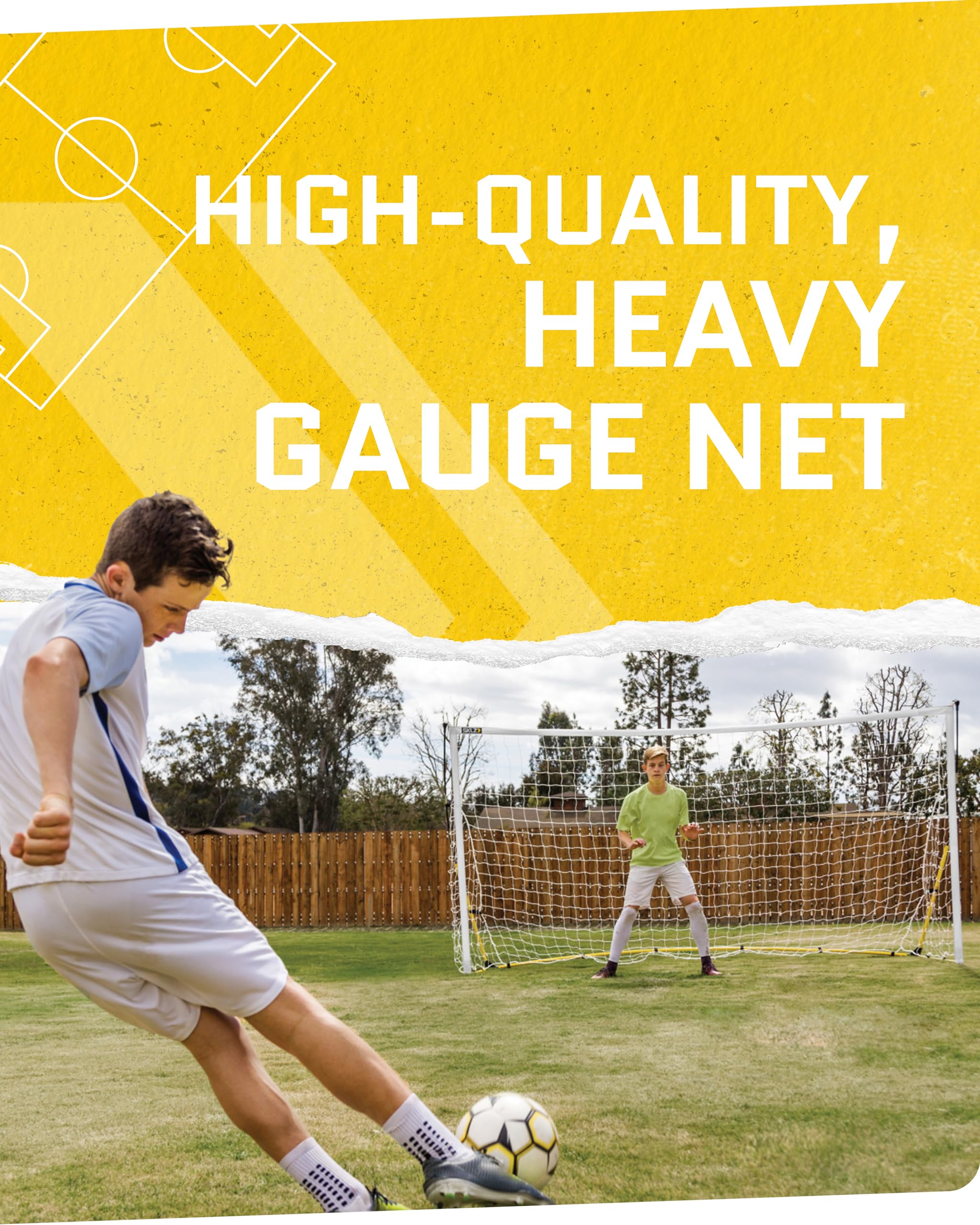 SKLZ Quickster Soccer Goal - Portable Goal for Backyard & Field - Durable Tension-Tite Frame & Heavy Gauge 2-Ply Net - Adjustable Click-Lock Poles, Metal Stakes - Carrying Case with Handle