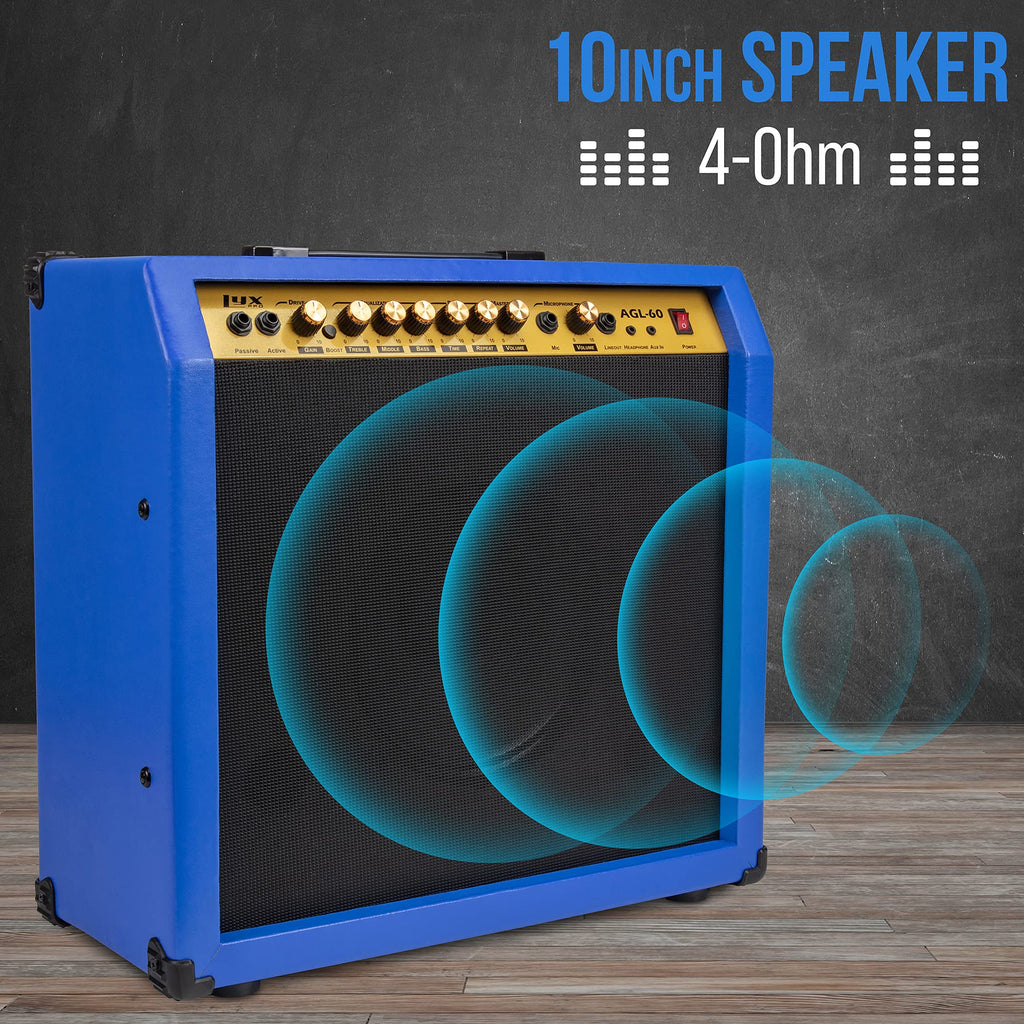 LyxPro Electric Guitar Amp 20 Watt Amplifier Built in Speaker Headphone Jack and Aux Input Includes Gain Bass Treble Volume and Grind - Black