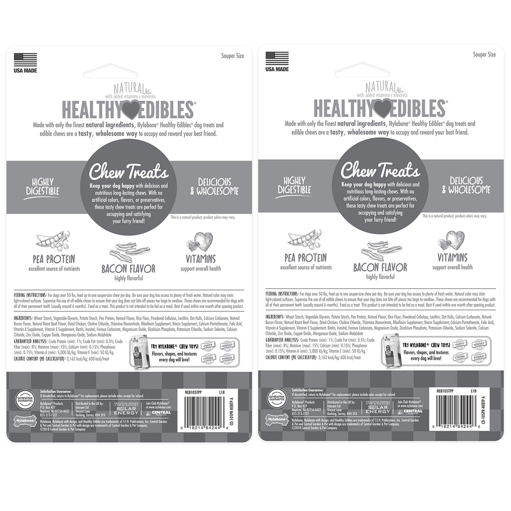 Nylabone Healthy Edibles Natural Dog Chews Long Lasting Bacon Flavor Treats for Dogs, X-Large/Souper (1 Count)