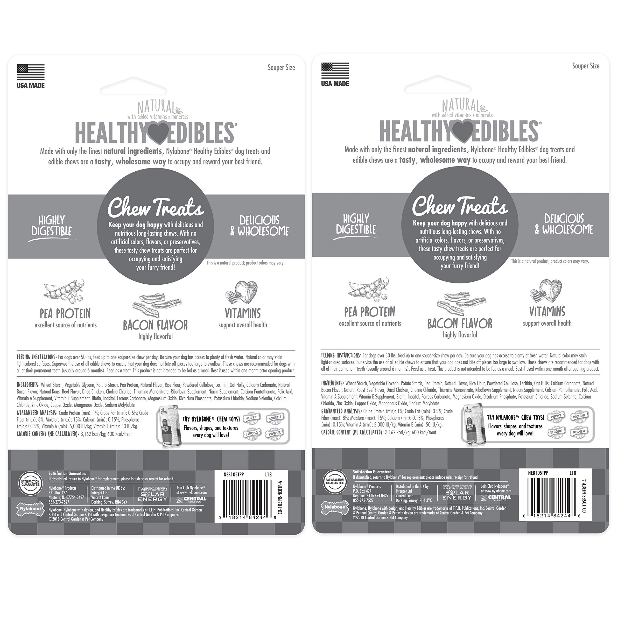 Nylabone Healthy Edibles Natural Dog Chews Long Lasting Bacon Flavor Treats for Dogs, X-Large/Souper (1 Count)