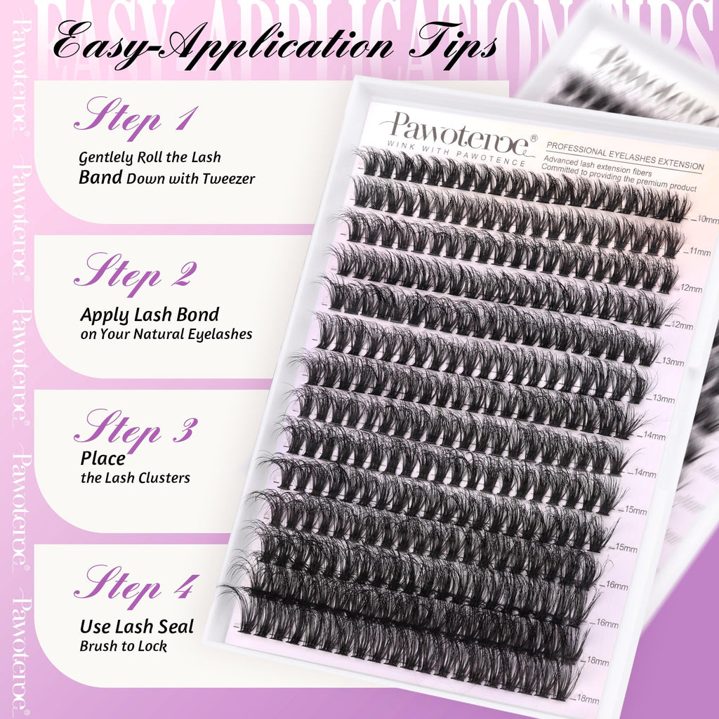 Pawotence Lash Extension Kit DIY 280pcs Individual Lash Clusters Kit 20D&30D Natural 9-15mm Cluster Eyelash Extensions Kit with Lash Bond and Seal, Tweezers for Self Use (20D&30D, 0.07D, 9-15mm, Kit)