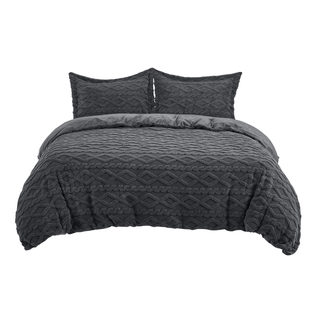 Bedsure Fluffy Flannel Duvet Cover Set - Faux Fur Comforter Cover Queen Size, Gray Warm Plush Bedding for Winter, 3-Piece Set with Zipper Closure (90"x90") and 2 Pillow Shams