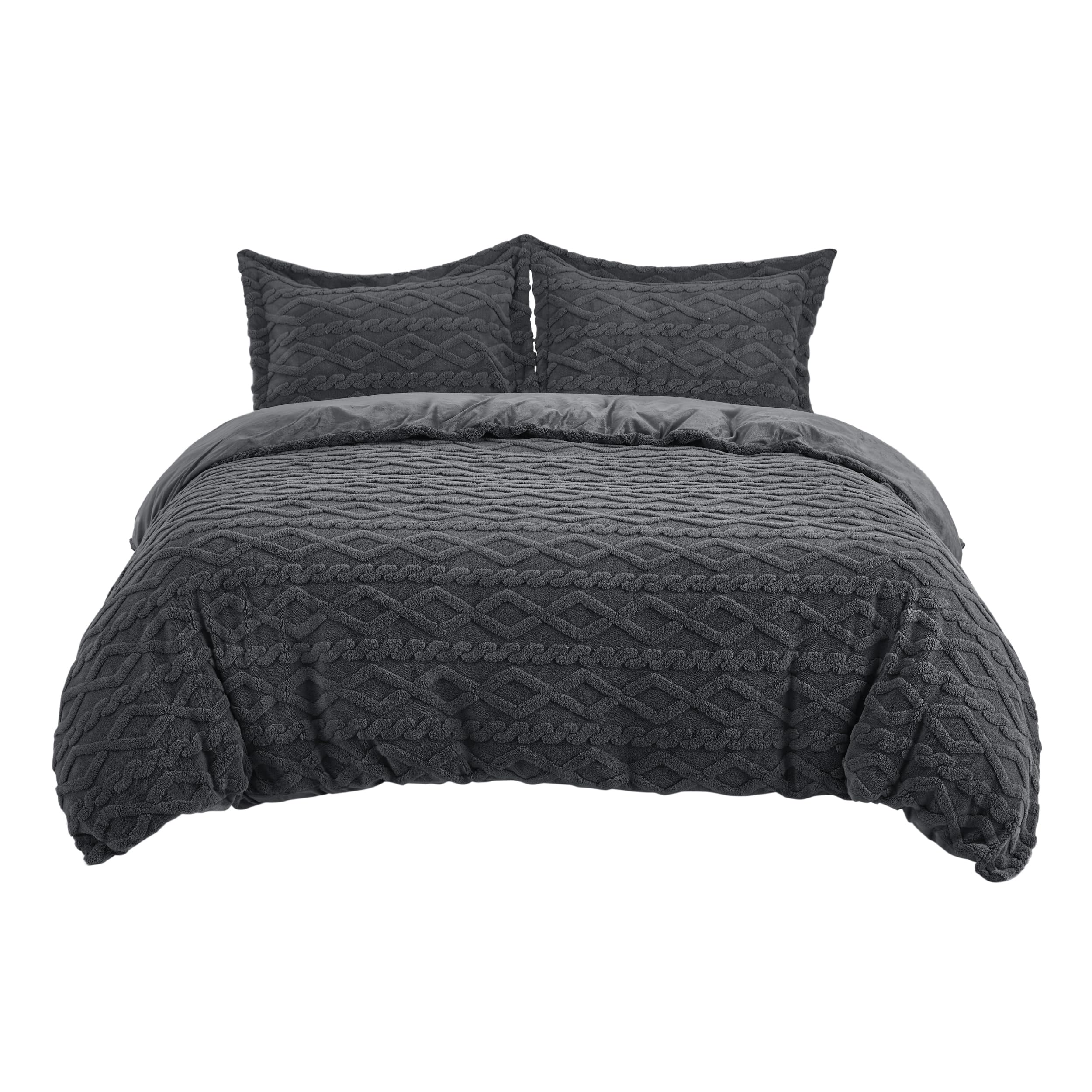 Bedsure Fluffy Flannel Duvet Cover Set - Faux Fur Comforter Cover Queen Size, Gray Warm Plush Bedding for Winter, 3-Piece Set with Zipper Closure (90"x90") and 2 Pillow Shams
