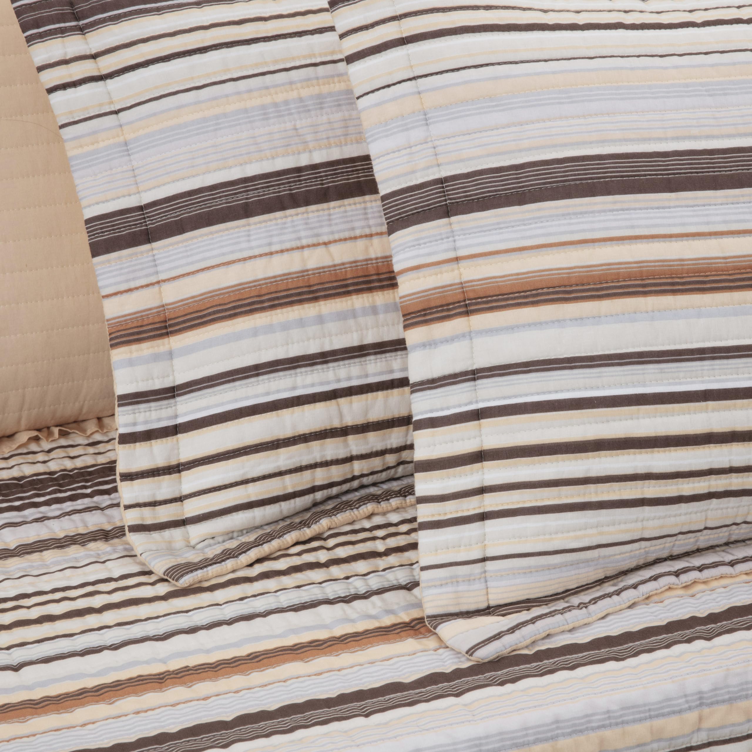 Chezmoi Collection Avery Striped Cotton Quilt Set Twin Size, 2-Piece Soft Pre-Washed 100% Cotton Quilt, Multi-Color Brown