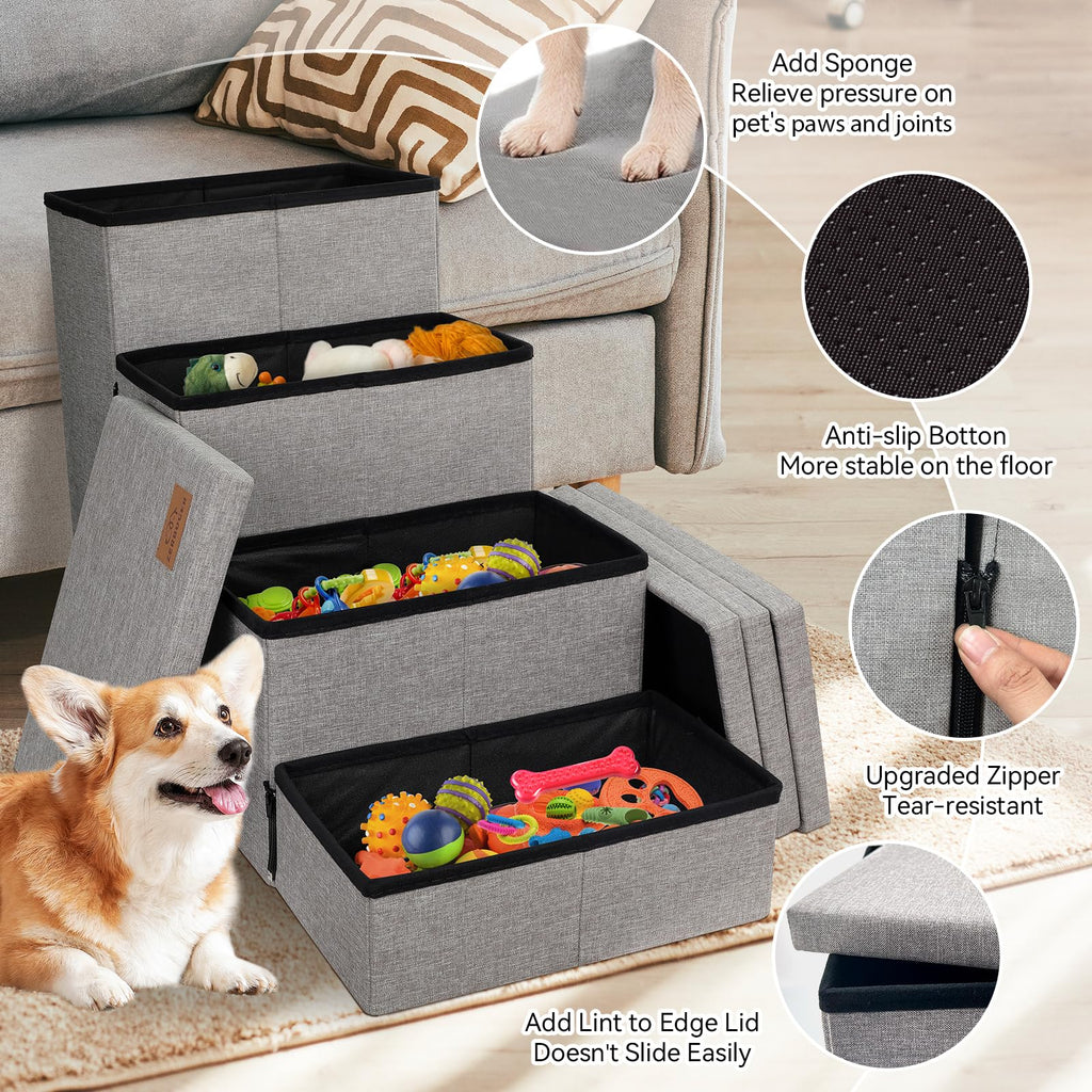 Zerbuger Dog Stairs with Condo 15" H, 2-Step Wider Dog Steps for Small/Medium/Large Old Dogs Cats, Folding Sturdy Storage Pet Stairs Climbing Bed Couch, Ramp for Car Hold Up to 150 lbs, Beige