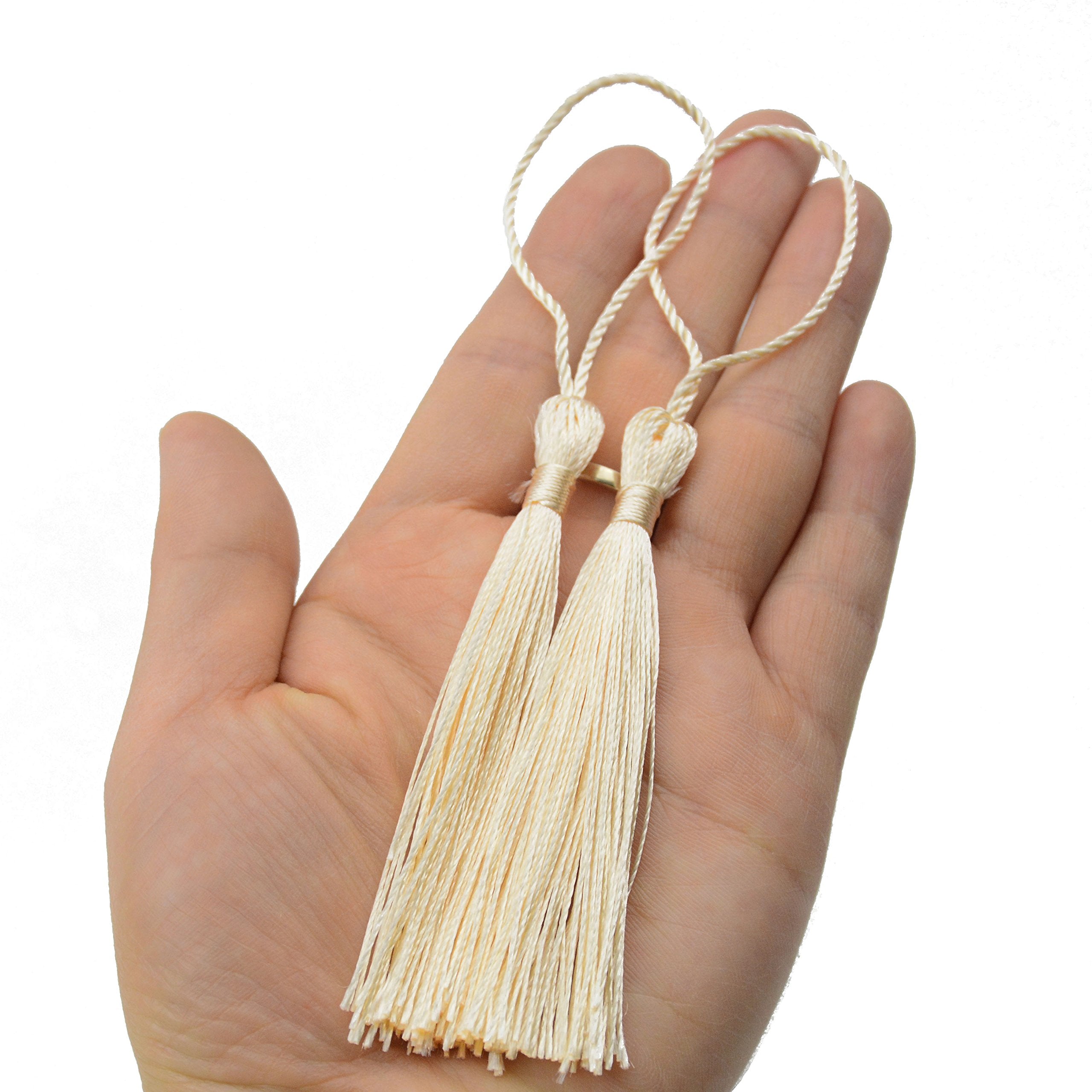 Makhry 100pcs 13cm/5 Inch Silky Floss Bookmark Tassels with 2-Inch Cord Loop and Small Chinese Knot for Jewelry Making, Souvenir, Bookmarks, DIY Craft Accessory (Dark Grey)