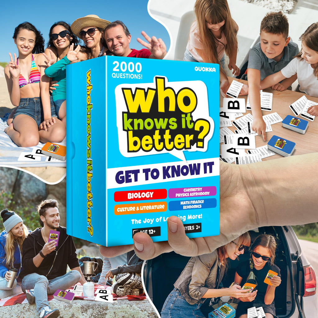 Family Board Games for Kids and Adults - Trivia Card Games for Kids 8-12 and Adults - Who Knows Me Better for Family Game Night - 500+ Facts Questions from Ages 6-8 — Fun Travel Car Activities for 5+