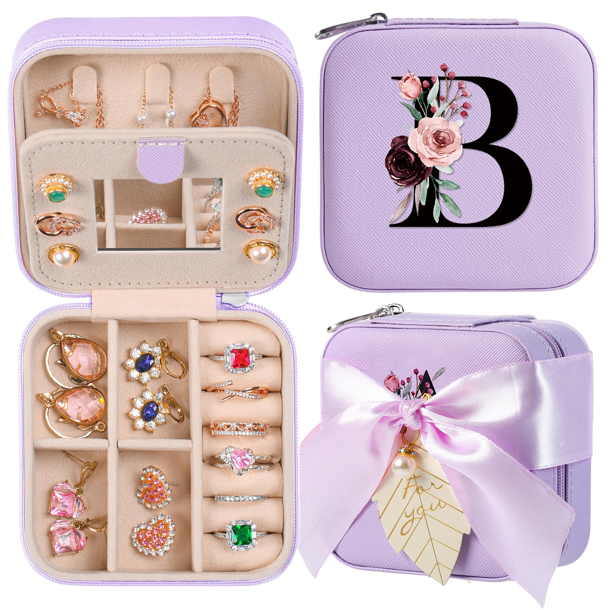 AYGXU Travel Jewelry Box for Women and Girls - Small Case With Initial A-Z - Teacher Gifts