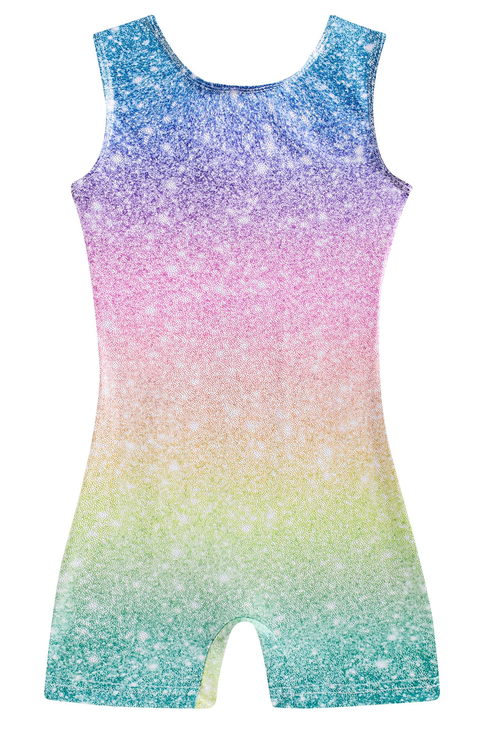 Funnycokid Gymnastics Leotards for Girls with Shorts Sparkly Kids Biketards Dance Unitard 3-10 Years