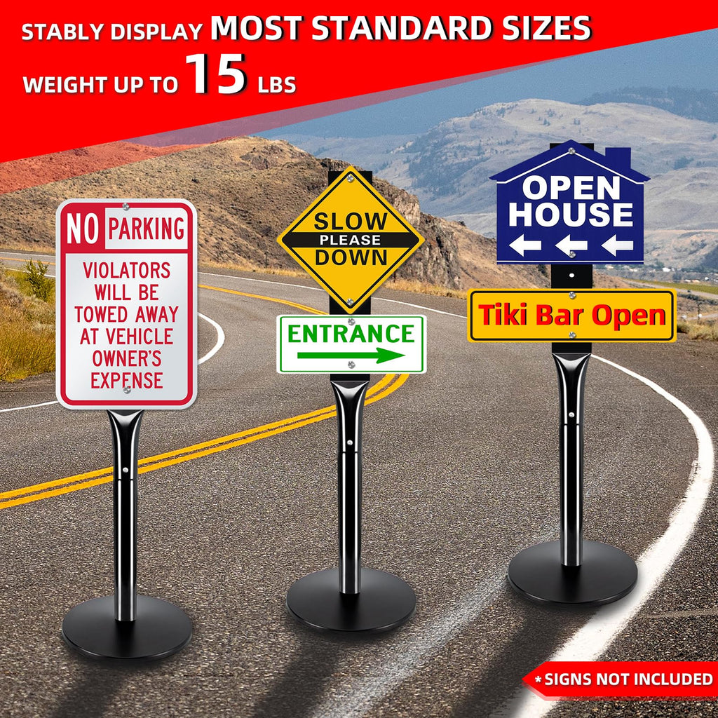 Heavy Duty Parking Sign Base Cast Iron 48" Parking Sign Post, Heavy Duty Cast Iron Sign Holder Base, Movable Sign Stand Suitable for Hanging Warning, Notice, Guiding Sign Display Stand (Black)